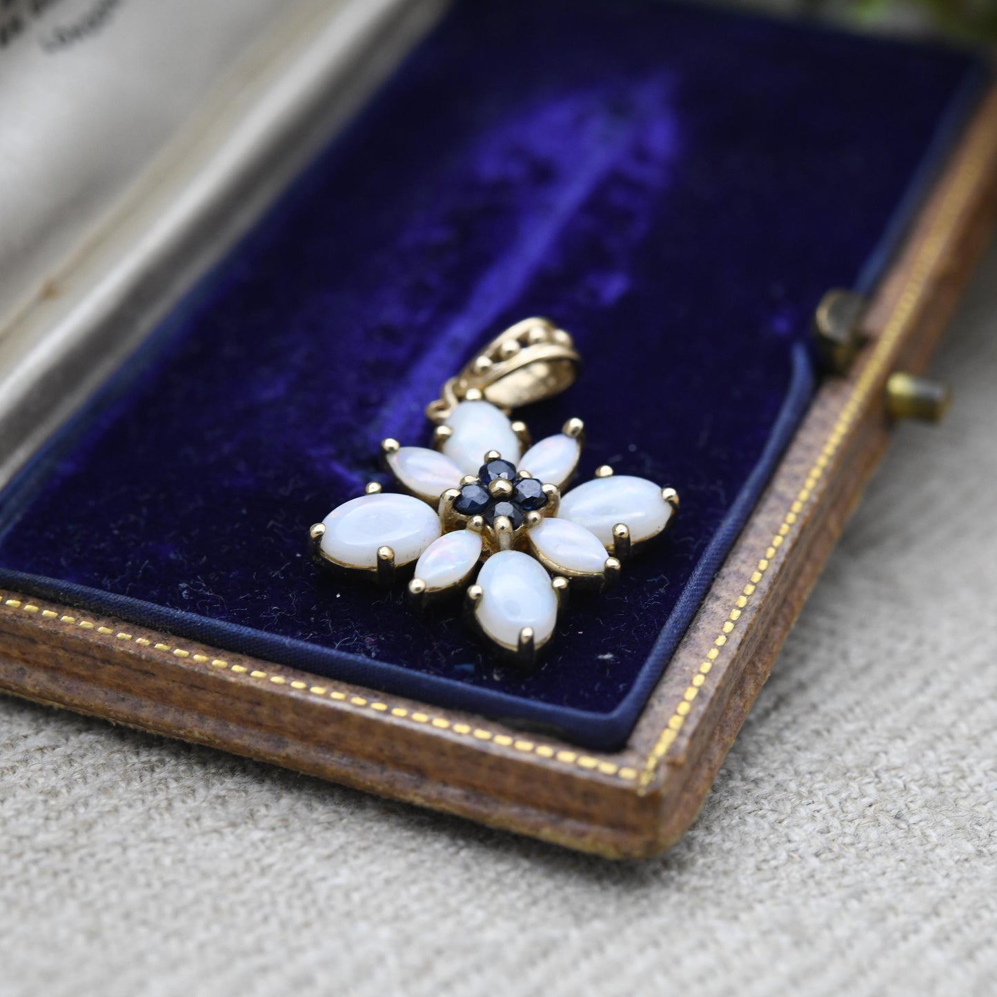 Vintage 9ct Gold Opal Sapphire Flower Pendant - QVC | Floral Cluster | Solid Gold Charm | Pretty Gift for Her