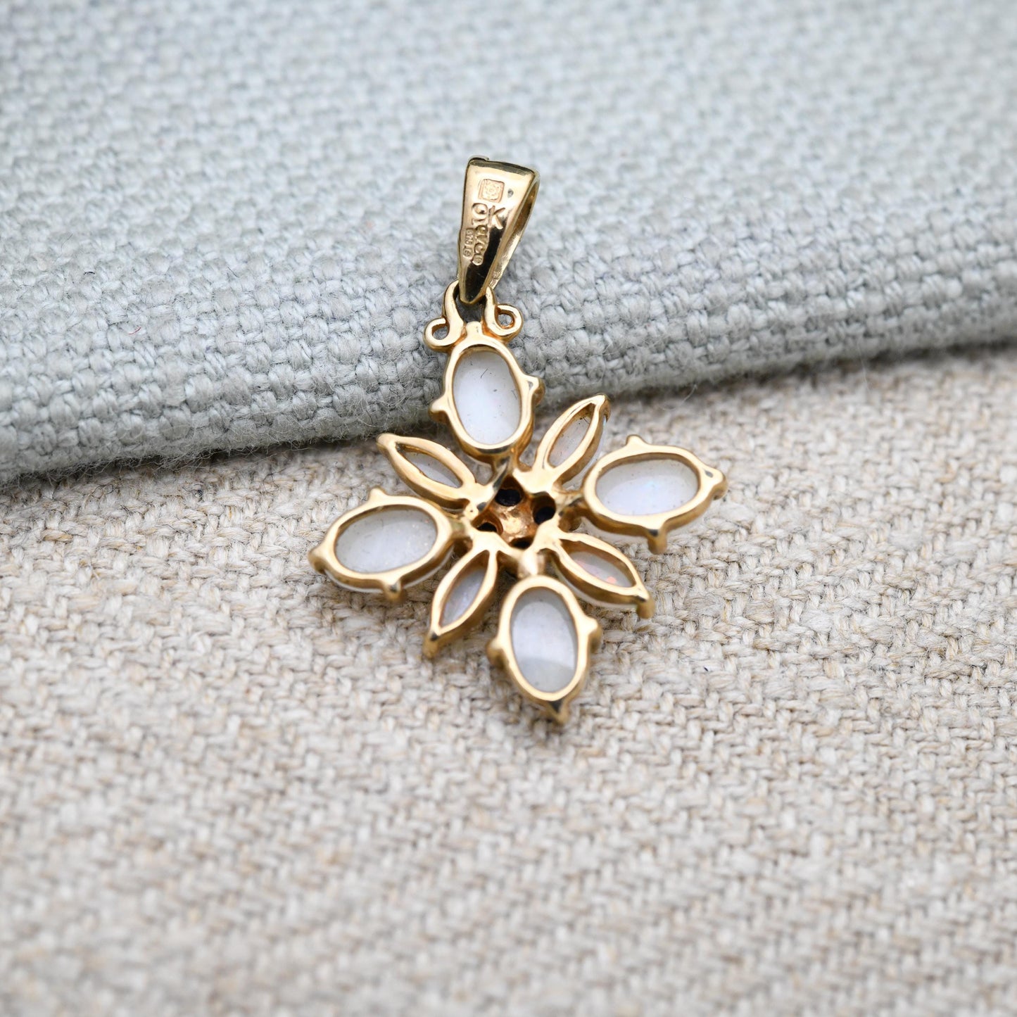Vintage 9ct Gold Opal Sapphire Flower Pendant - QVC | Floral Cluster | Solid Gold Charm | Pretty Gift for Her