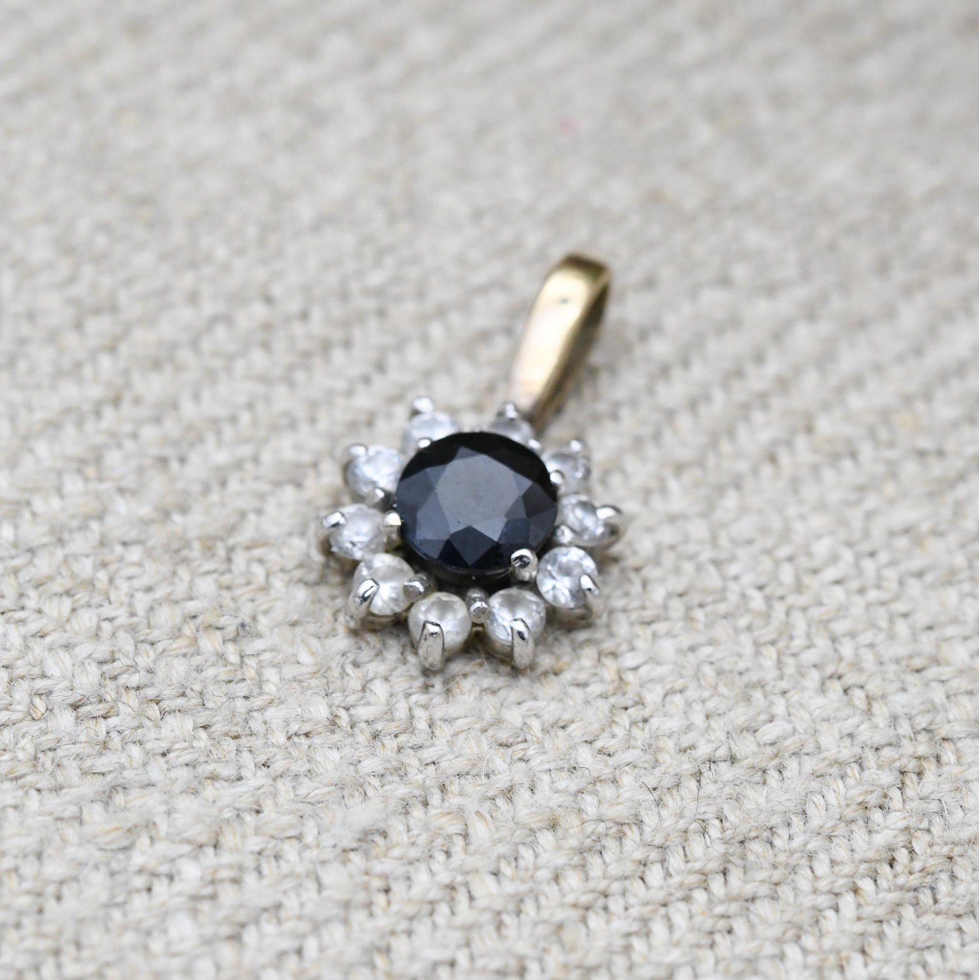 Vintage 9ct Gold Sapphire Cluster Pendant - Mid-Century Miniature Sparkly Charm | Pretty Solid Gold Gift for Her