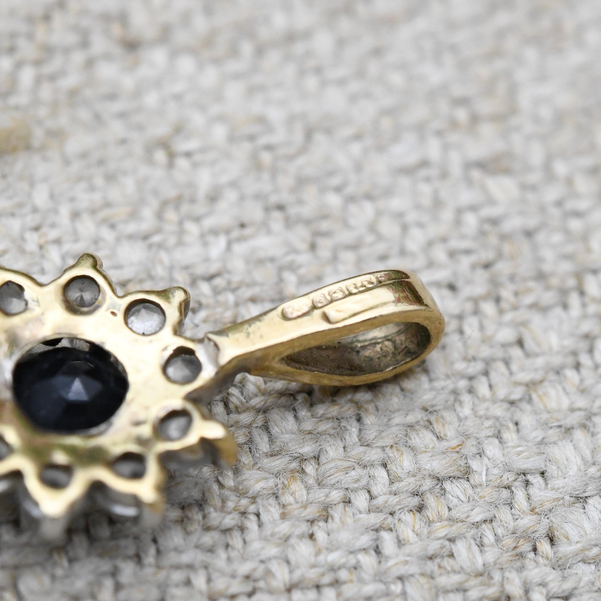 Vintage 9ct Gold Sapphire Cluster Pendant - Mid-Century Miniature Sparkly Charm | Pretty Solid Gold Gift for Her