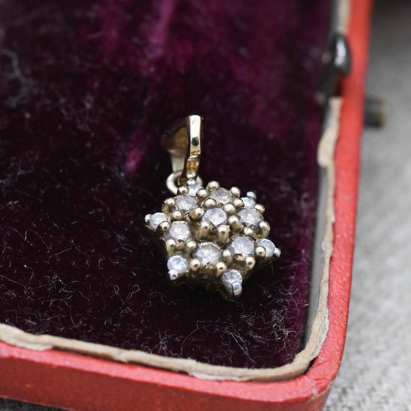 QVC 9ct Gold Diamond Cluster Pendant - Champagne and Clear Stones | Charm for Necklace Stack