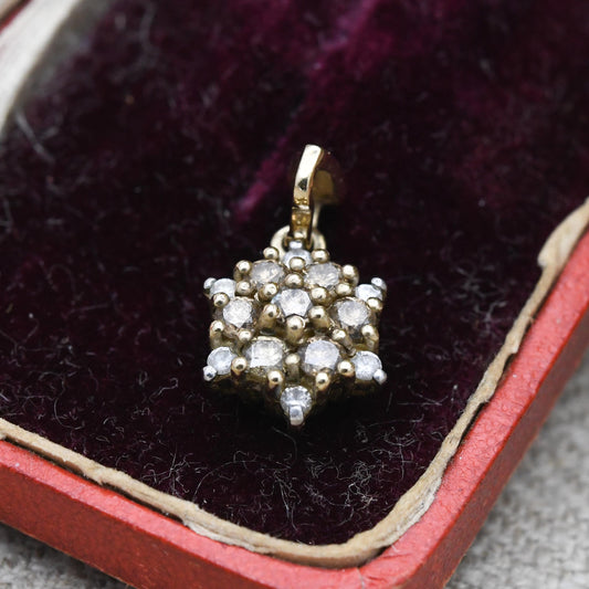 QVC 9ct Gold Diamond Cluster Pendant - Champagne and Clear Stones | Charm for Necklace Stack