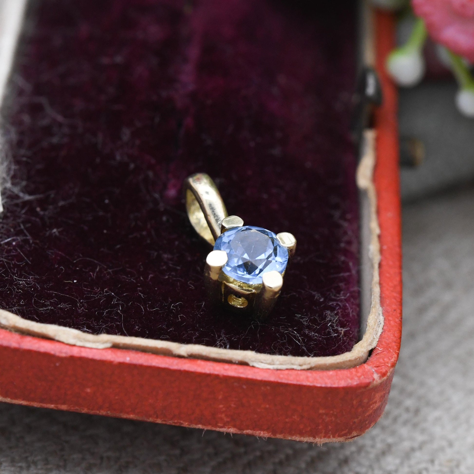 Vintage 14ct Gold Blue Gemstone Pendant - Mid-Century | Baby Blue Stone | Little Charm for Necklace Stack