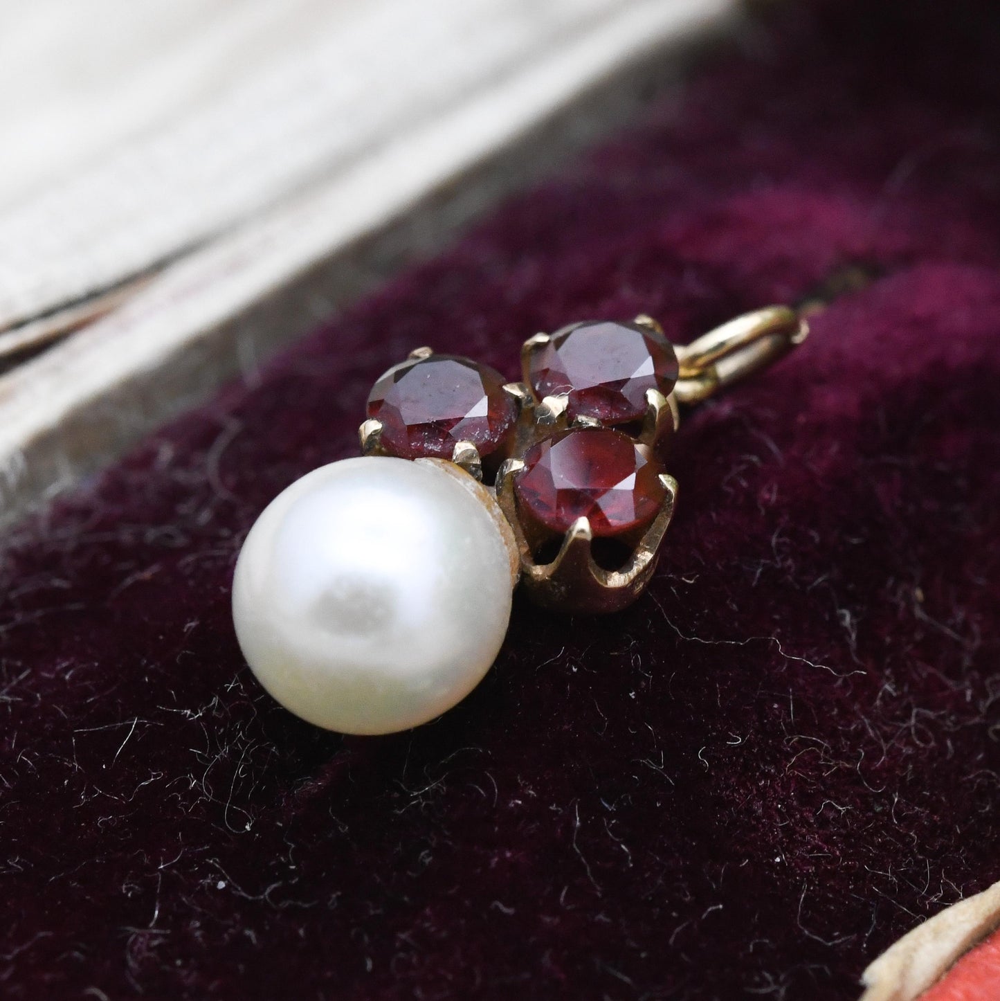 Vintage 9ct Gold Garnet Pearl Pendant 1990 - Miniature Charm with Red Stone | Gift for Charm Pendant Necklace