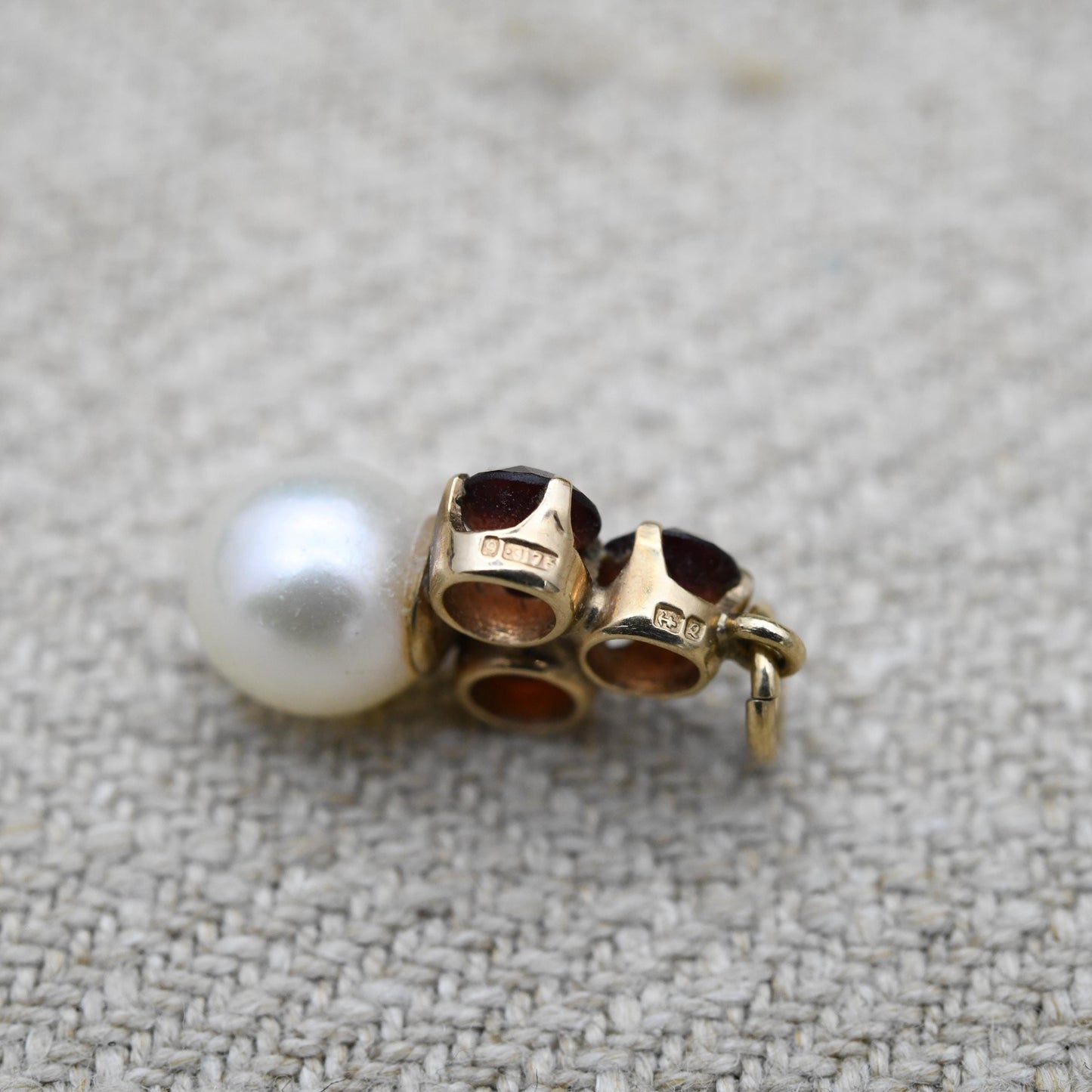 Vintage 9ct Gold Garnet Pearl Pendant 1990 - Miniature Charm with Red Stone | Gift for Charm Pendant Necklace