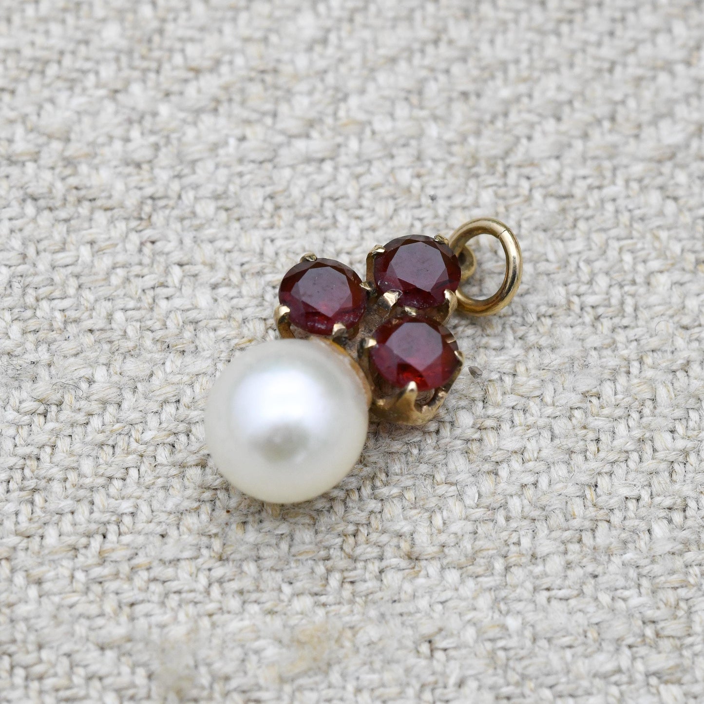 Vintage 9ct Gold Garnet Pearl Pendant 1990 - Miniature Charm with Red Stone | Gift for Charm Pendant Necklace