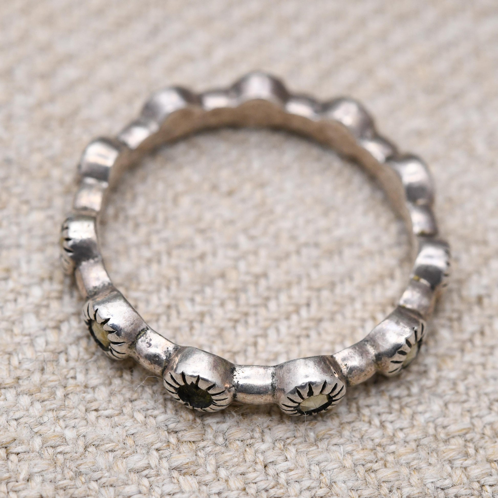 Vintage Sterling Silver Eternity Marcasite Ring - Bar Spaced Faceted Stone Cut | UK Size - S | US Size - 9 1/2