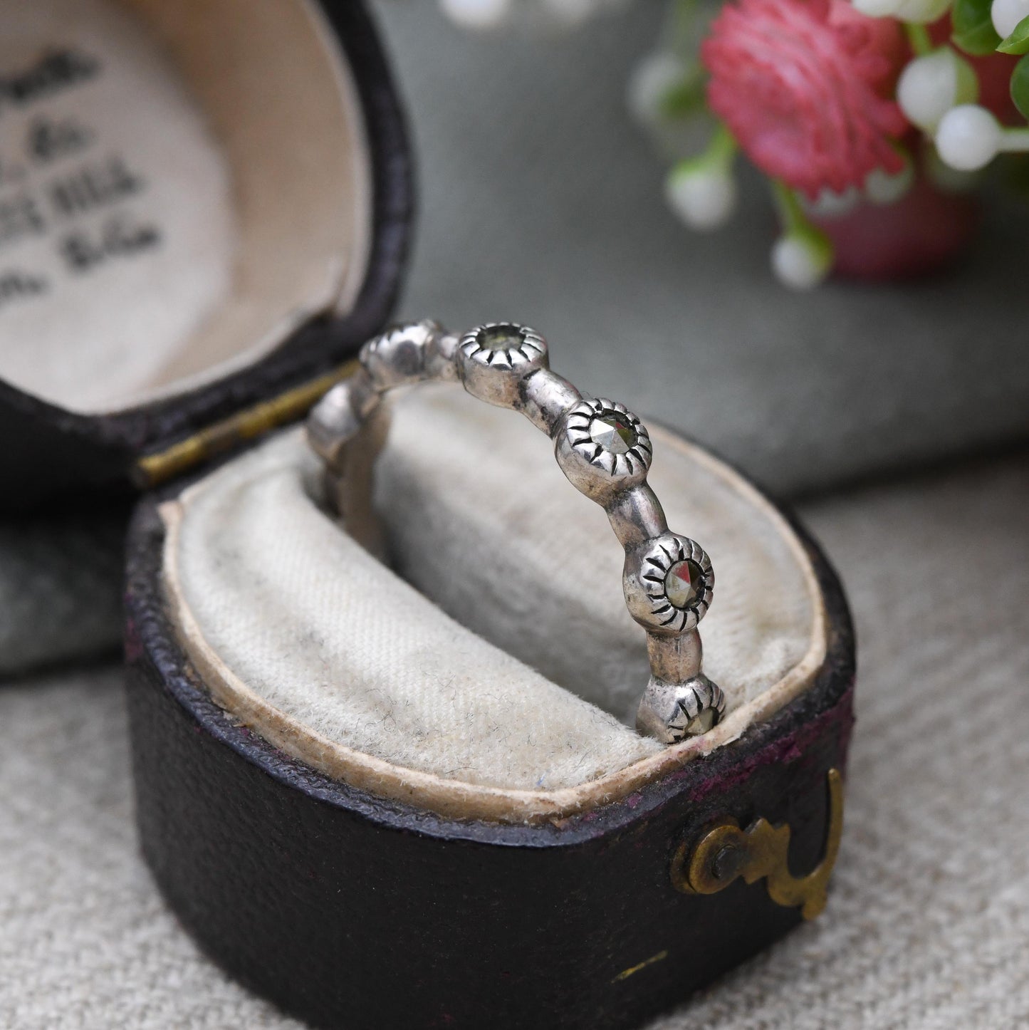 Vintage Sterling Silver Eternity Marcasite Ring - Bar Spaced Faceted Stone Cut | UK Size - S | US Size - 9 1/2