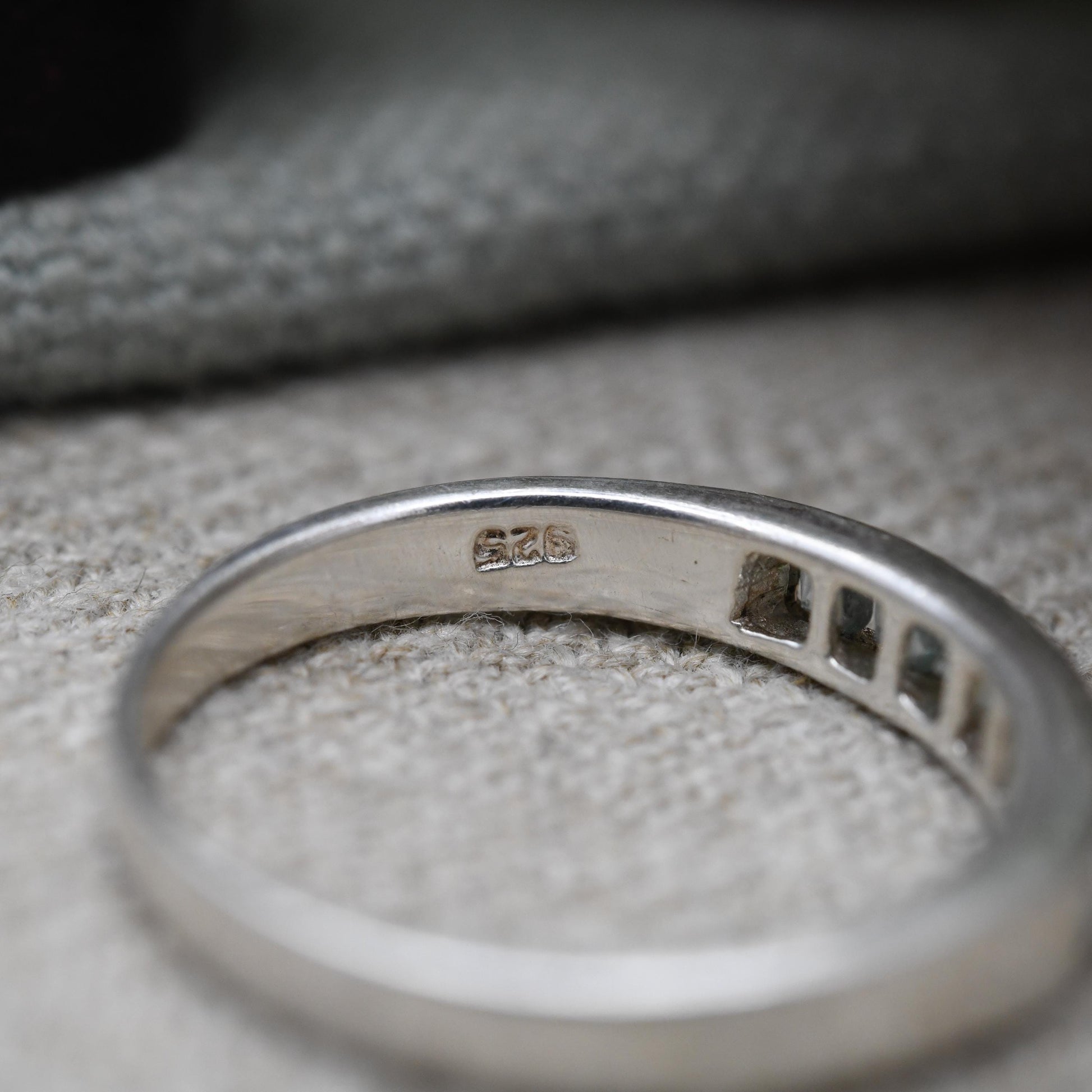 Sterling Silver Blue Stone Half Eternity Ring - Flush Channel | Placeholder | Stacking Band | UK Size - S 1/2 | US Size - 9 1/4