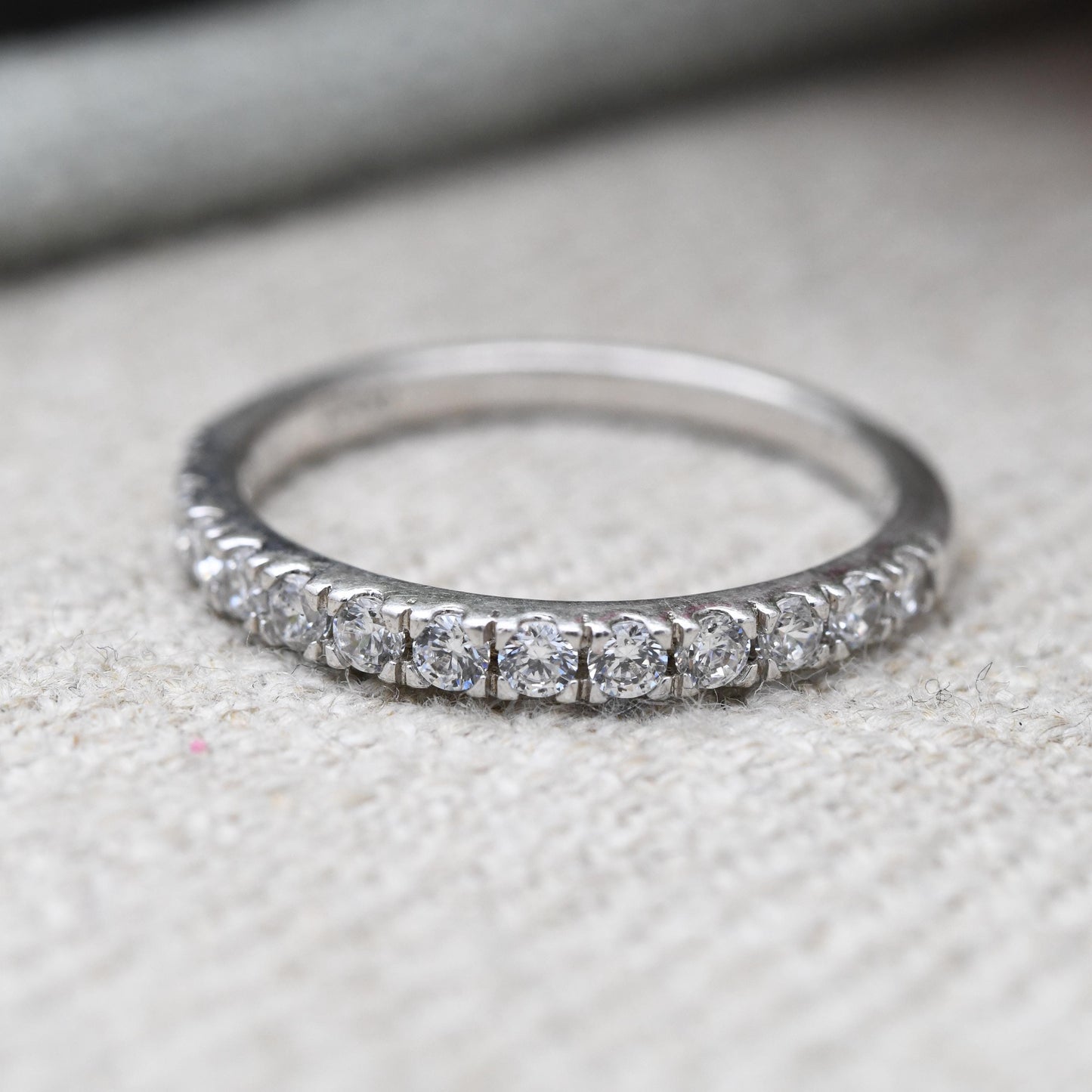 Vintage Sterling Silver DQCZ Half Eternity Ring - Clear Stone Eternity Band | UK Size - O | US Size - 7 1/4