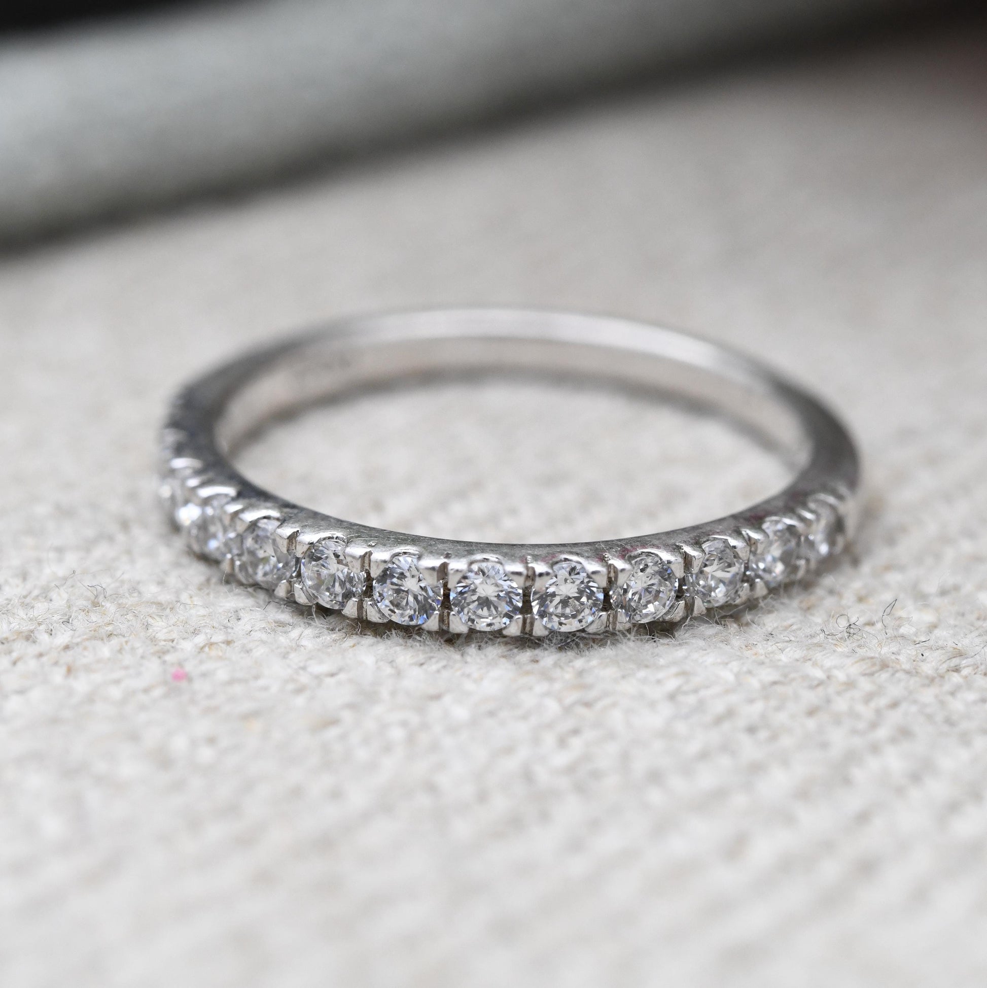 Vintage Sterling Silver DQCZ Half Eternity Ring - Clear Stone Eternity Band | UK Size - O | US Size - 7 1/4
