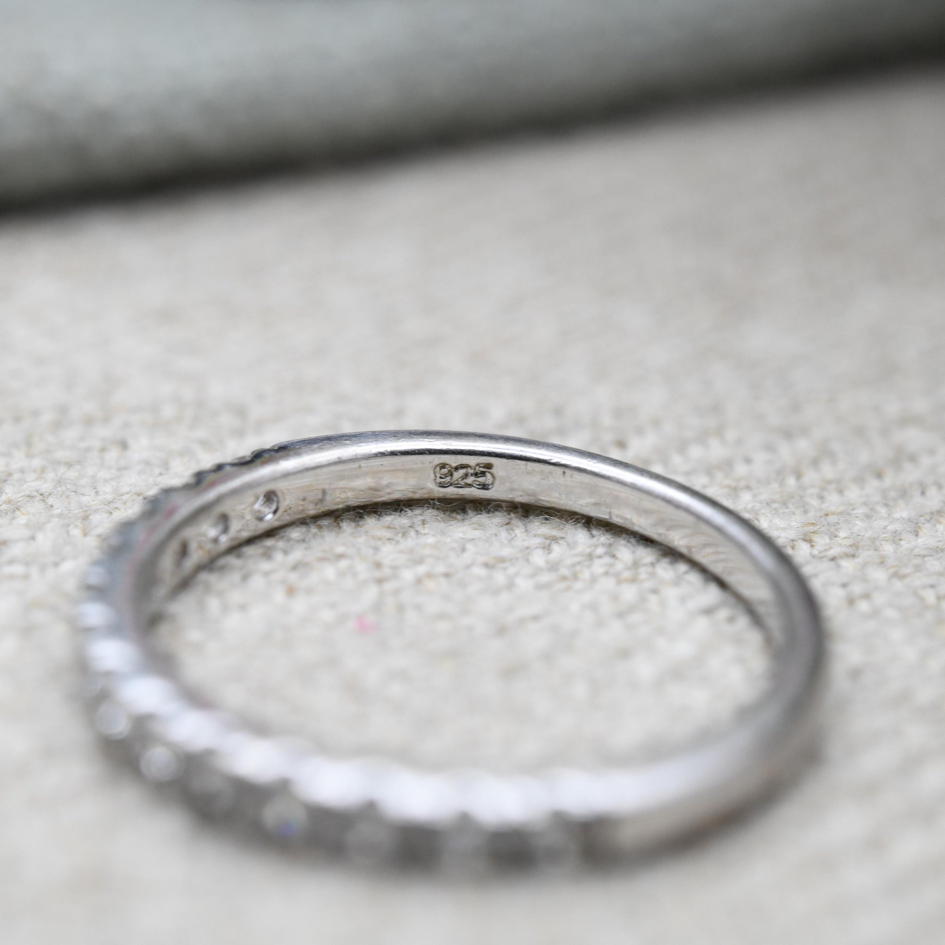 Vintage Sterling Silver DQCZ Half Eternity Ring - Clear Stone Eternity Band | UK Size - O | US Size - 7 1/4