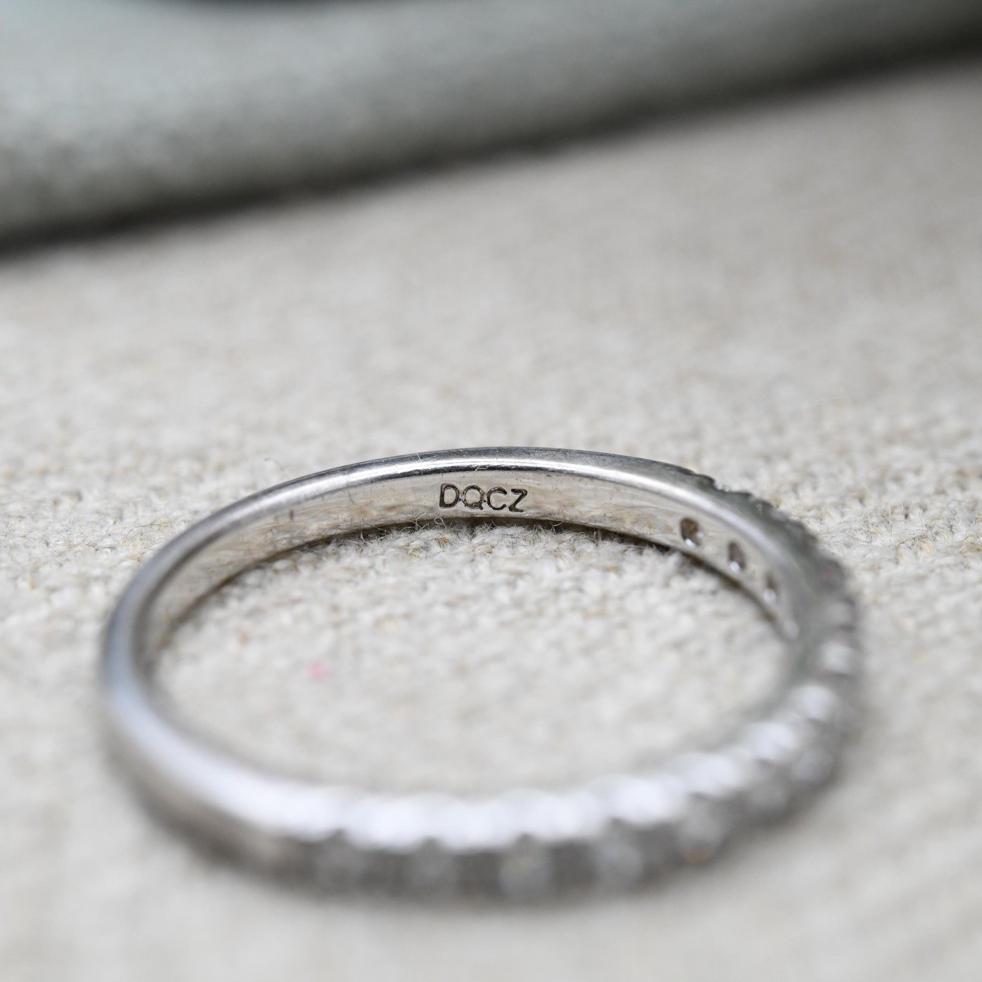 Vintage Sterling Silver DQCZ Half Eternity Ring - Clear Stone Eternity Band | UK Size - O | US Size - 7 1/4