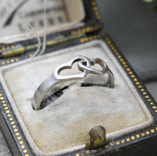 Vintage Sterling Silver Heart Ring - Two Linked Love Hearts | Friendship | Love | Gift | UK Size - K 1/2 | US Size - 5 1/2