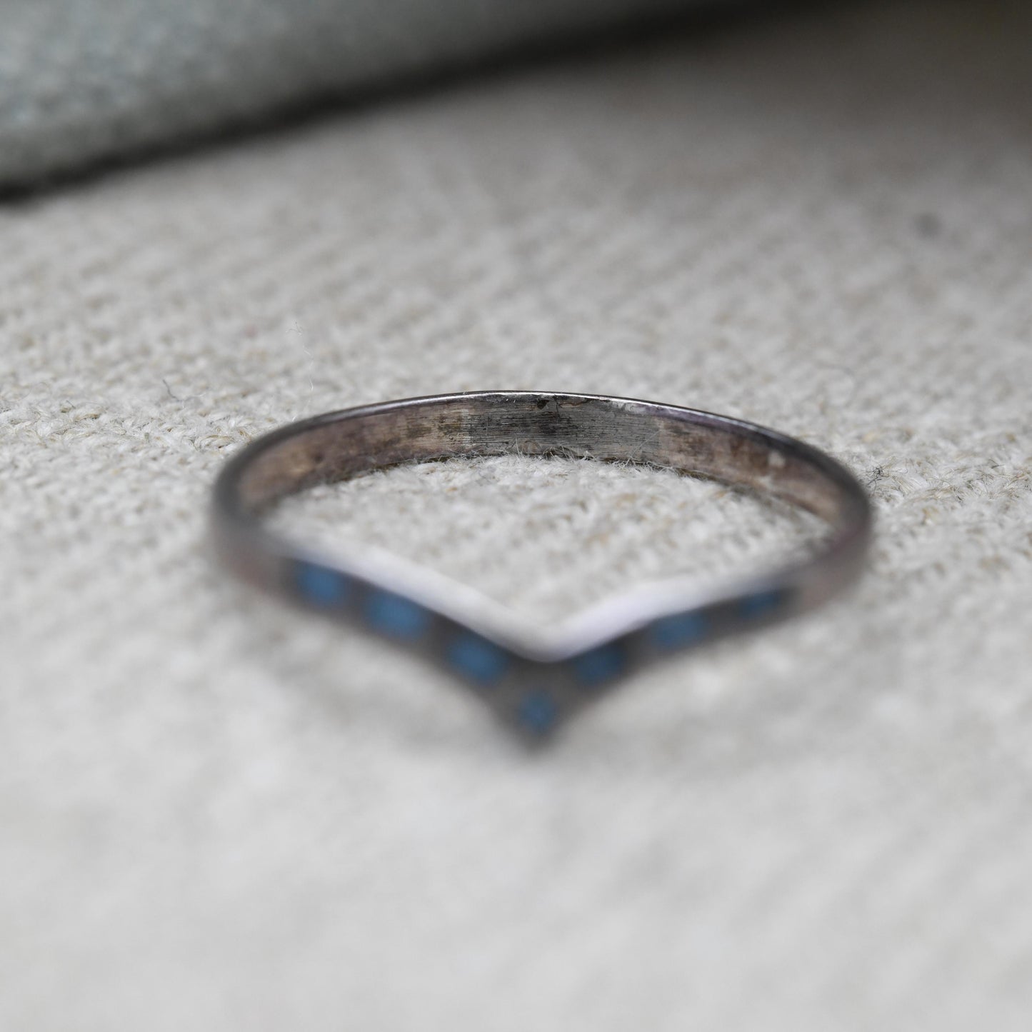 Vintage Sterling Silver Blue Stone Inlay Wishbone Ring - Southwestern Style | Everyday | UK Size - N | US Size - 7 3/4