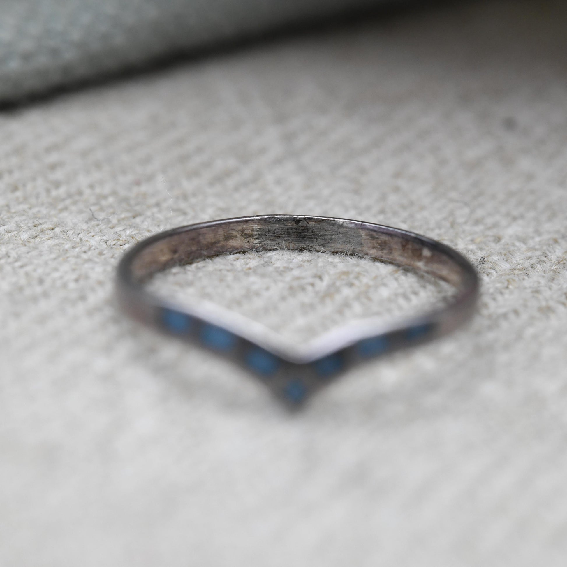 Vintage Sterling Silver Blue Stone Inlay Wishbone Ring - Southwestern Style | Everyday | UK Size - N | US Size - 7 3/4