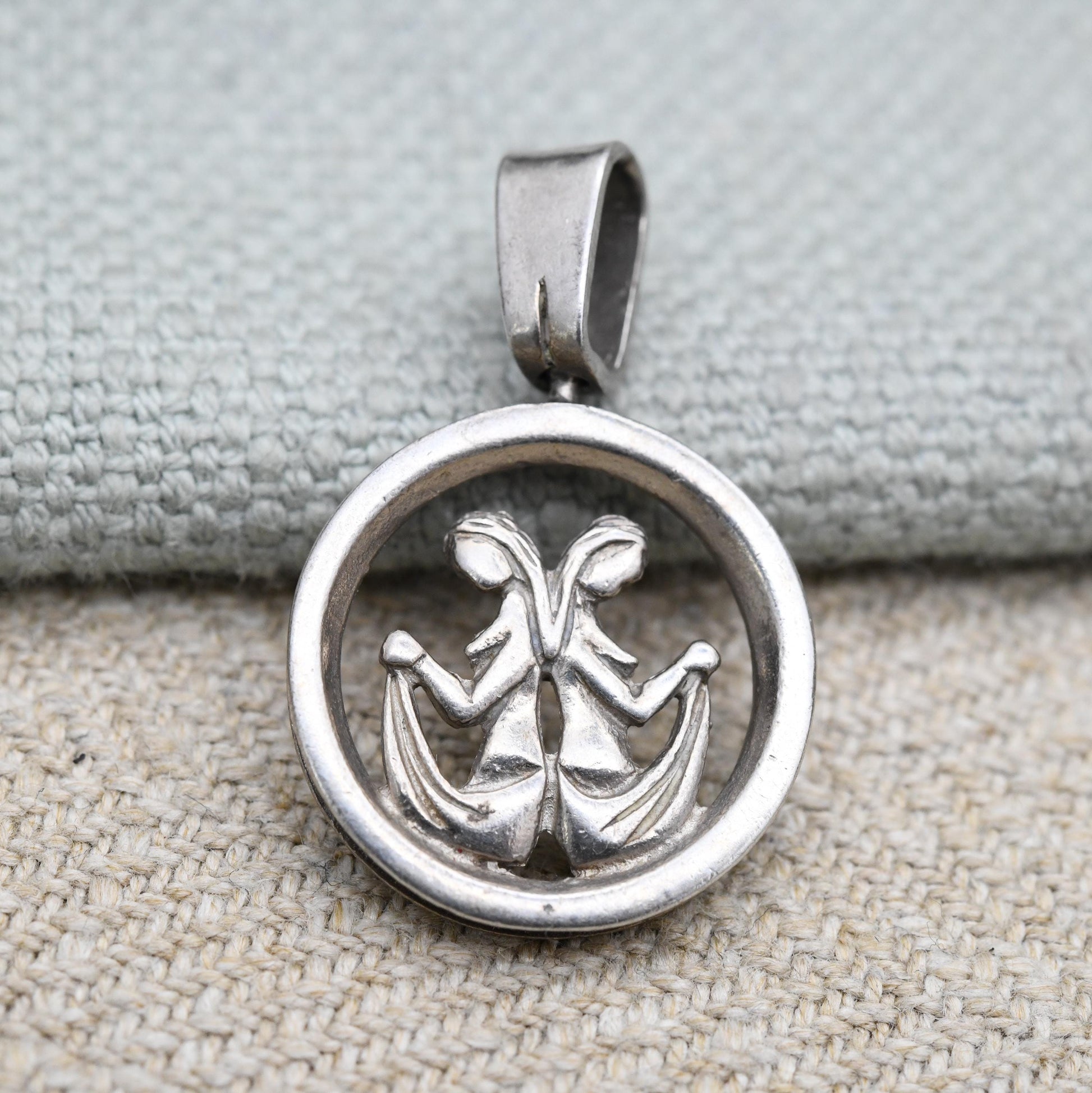 Vintage Sterling Silver Gemini Pendant - Twin Women | Astrological | Zodiac Star Sign Symbol | May June Birthday Gift