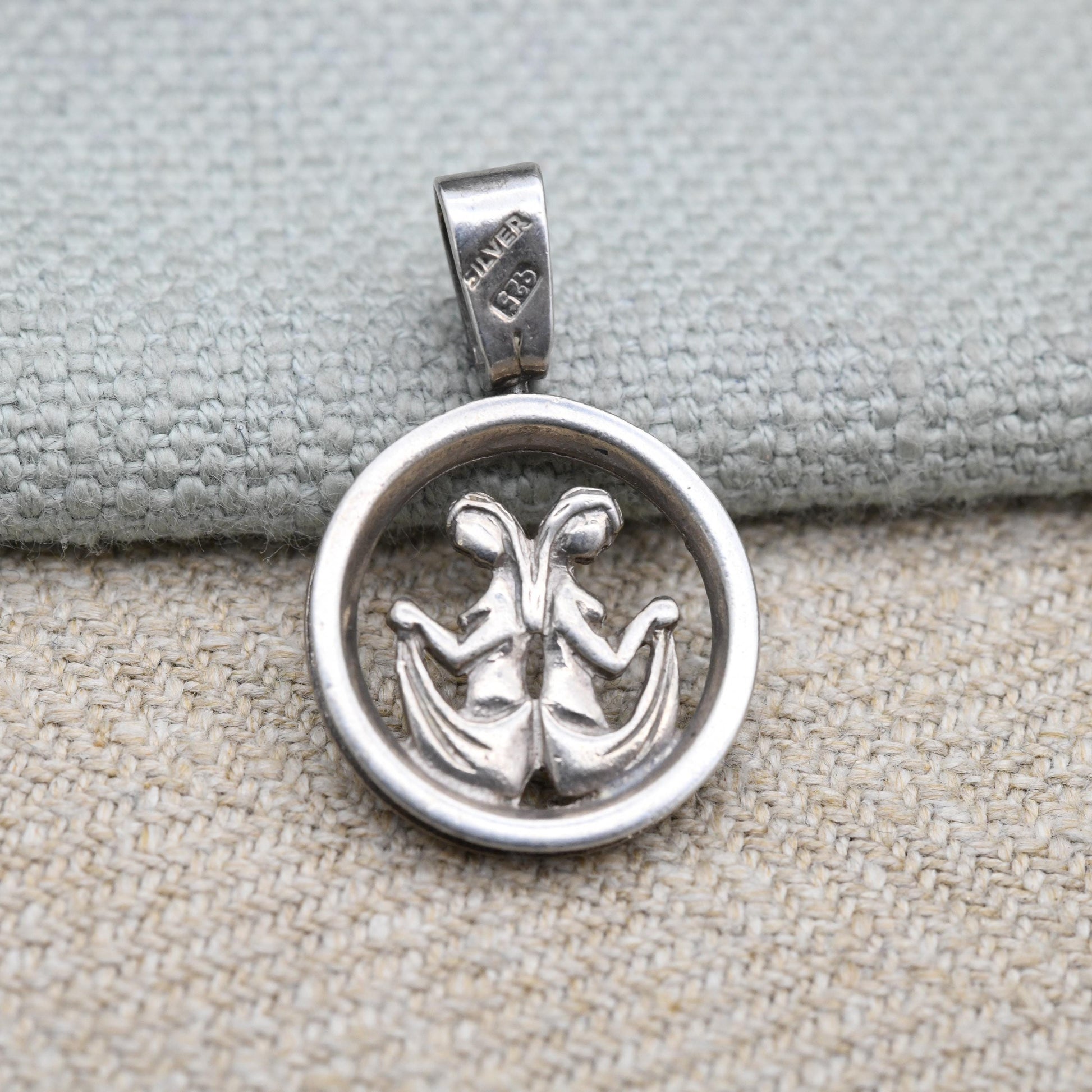 Vintage Sterling Silver Gemini Pendant - Twin Women | Astrological | Zodiac Star Sign Symbol | May June Birthday Gift