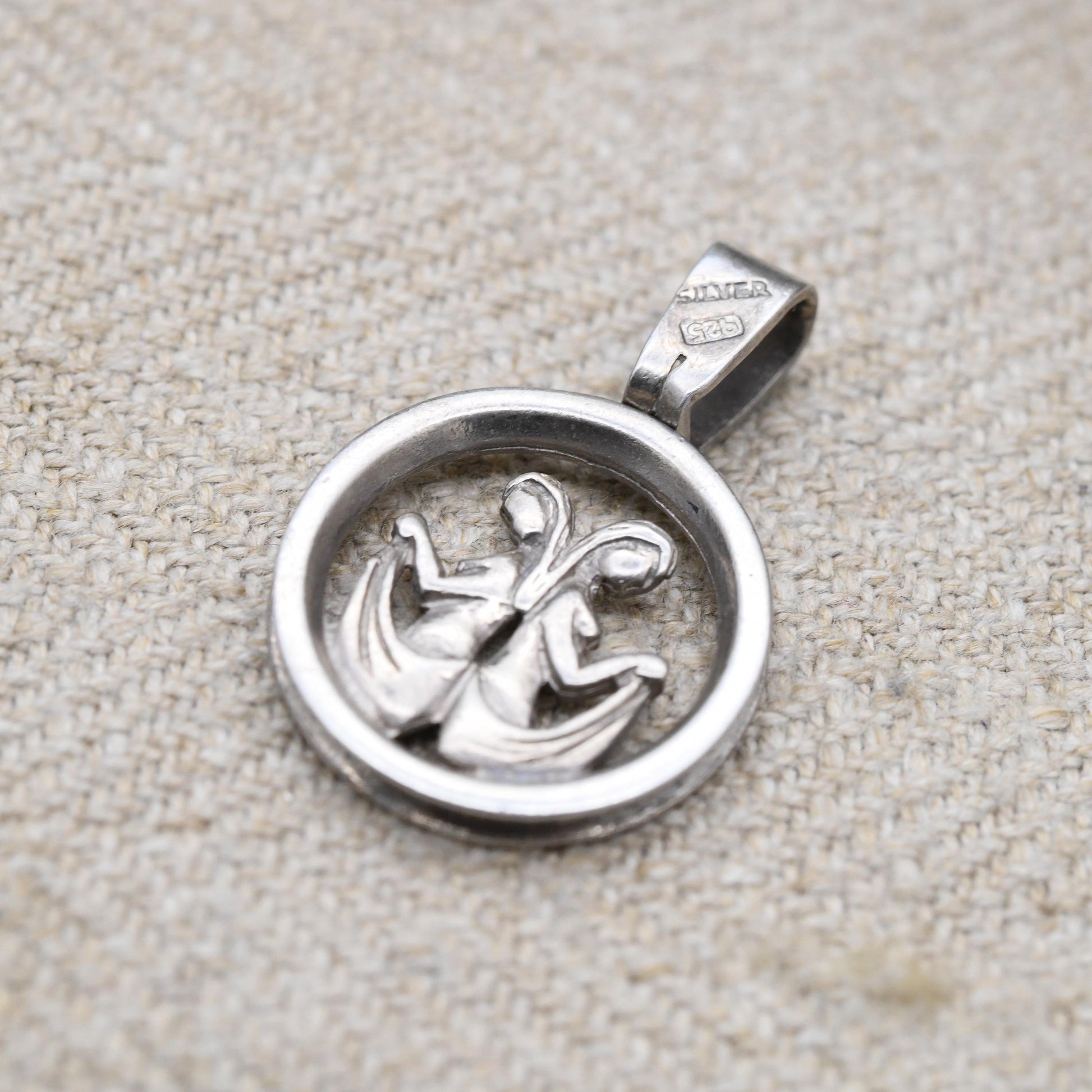 Vintage Sterling Silver Gemini Pendant - Twin Women | Astrological | Zodiac Star Sign Symbol | May June Birthday Gift