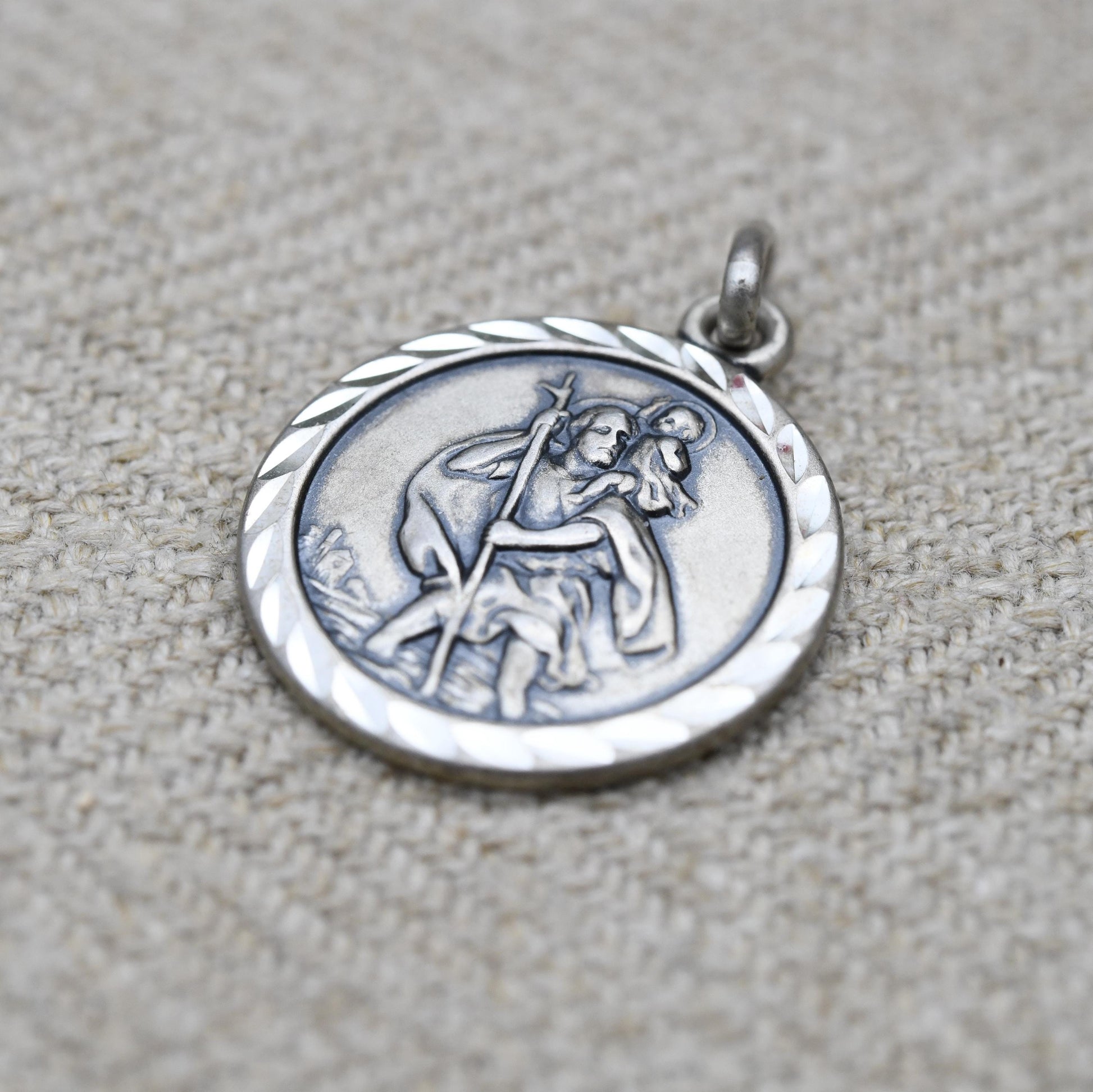 Vintage Sterling Silver St. Christopher Pendant - Embossed Relief | Circle | Saint of Travelling | Religious Jewellery