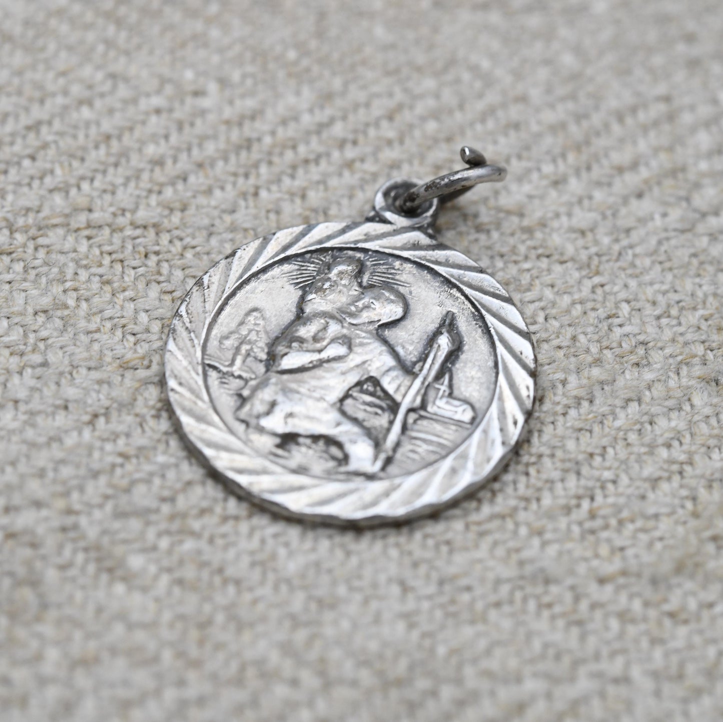 Vintage Sterling Silver St. Christopher Pendant - Embossed Relief | Circle | Saint of Travelling | Religious Jewellery