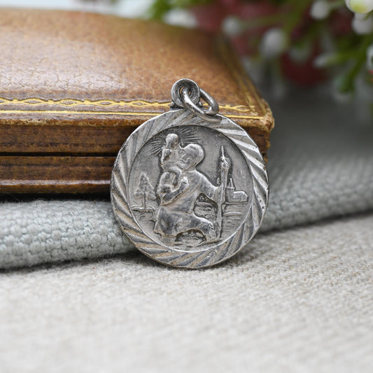 Vintage Sterling Silver St. Christopher Pendant - Embossed Relief | Circle | Saint of Travelling | Religious Jewellery