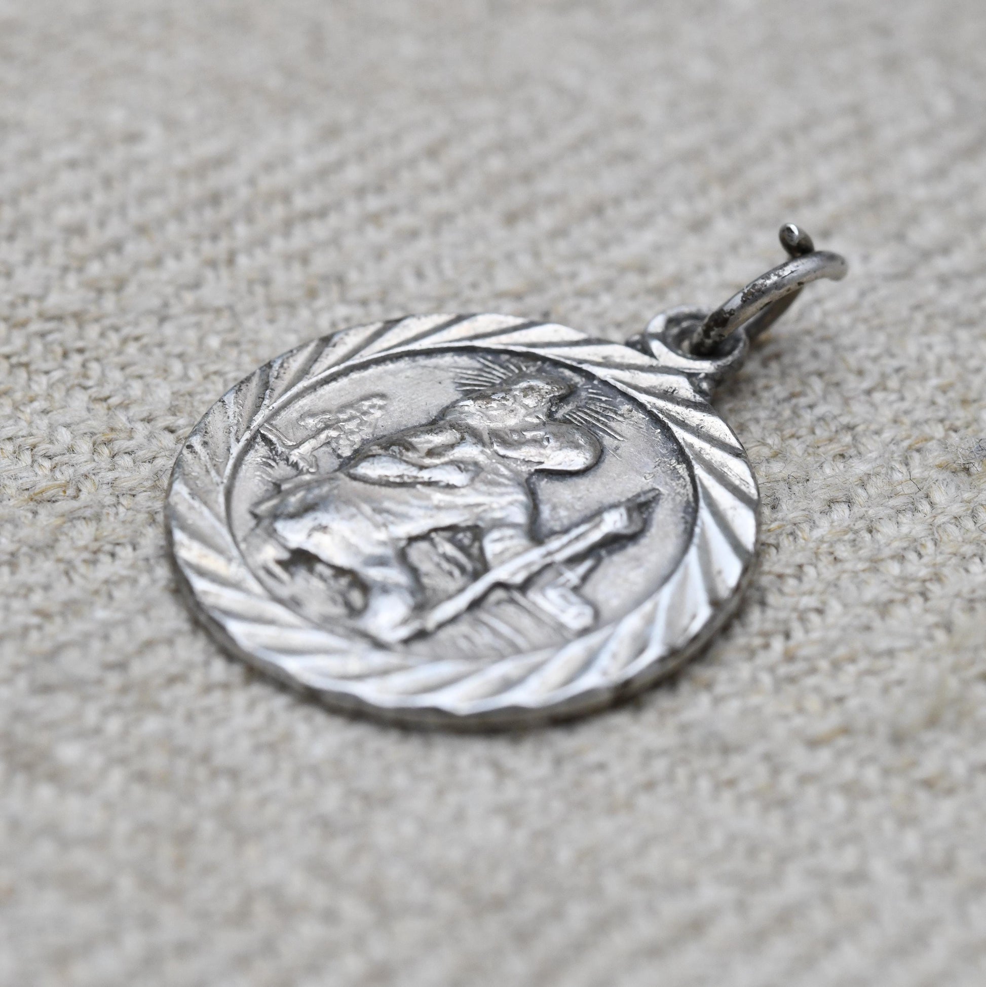 Vintage Sterling Silver St. Christopher Pendant - Embossed Relief | Circle | Saint of Travelling | Religious Jewellery