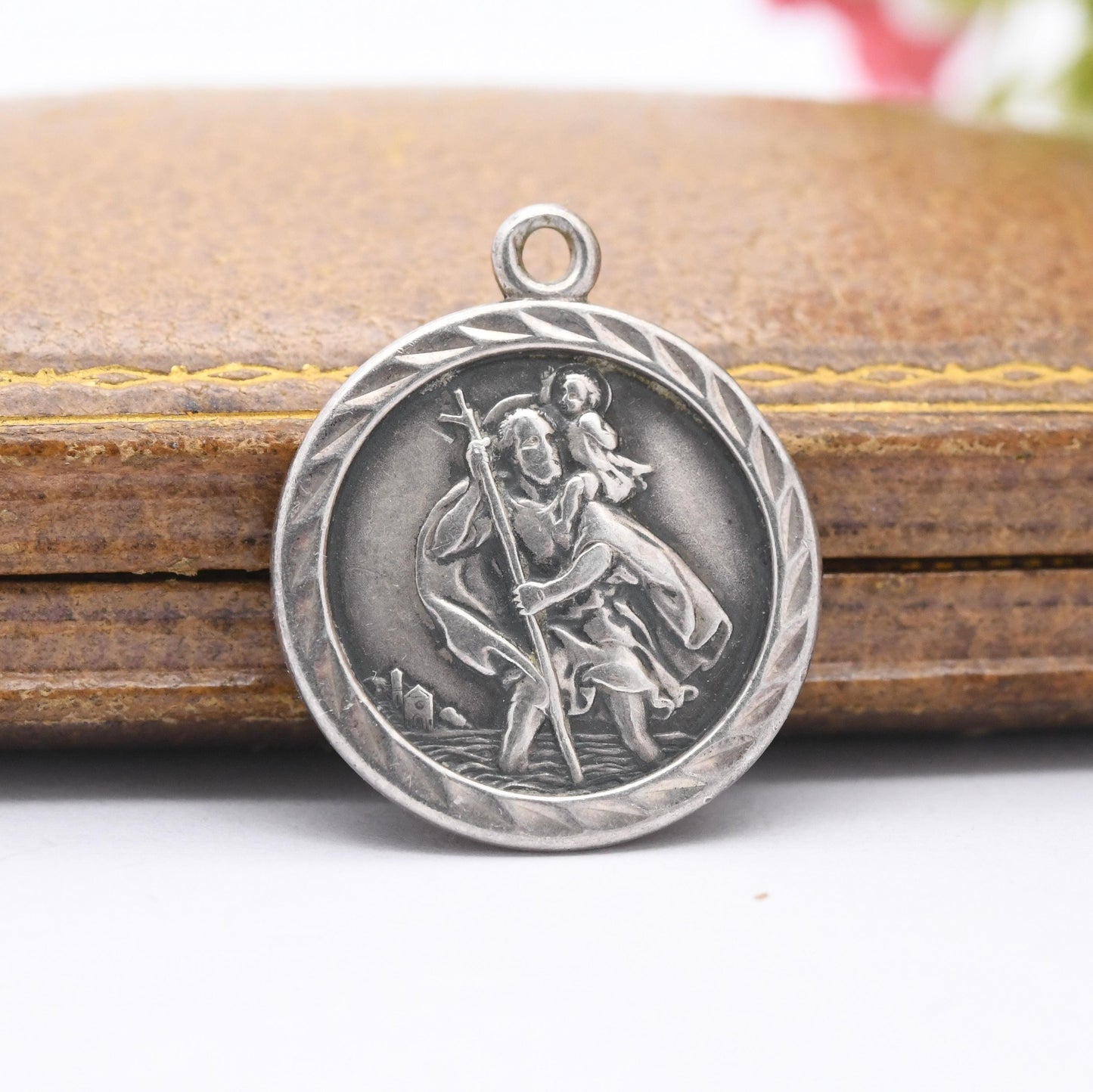 Vintage Sterling Silver St. Christopher Pendant - Embossed Relief | Circle | Saint of Travelling | Religious | Gift for Pendant Necklace