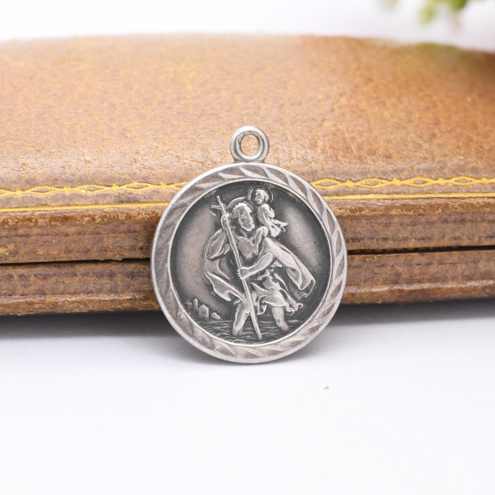 Vintage Sterling Silver St. Christopher Pendant - Embossed Relief | Circle | Saint of Travelling | Religious | Gift for Pendant Necklace
