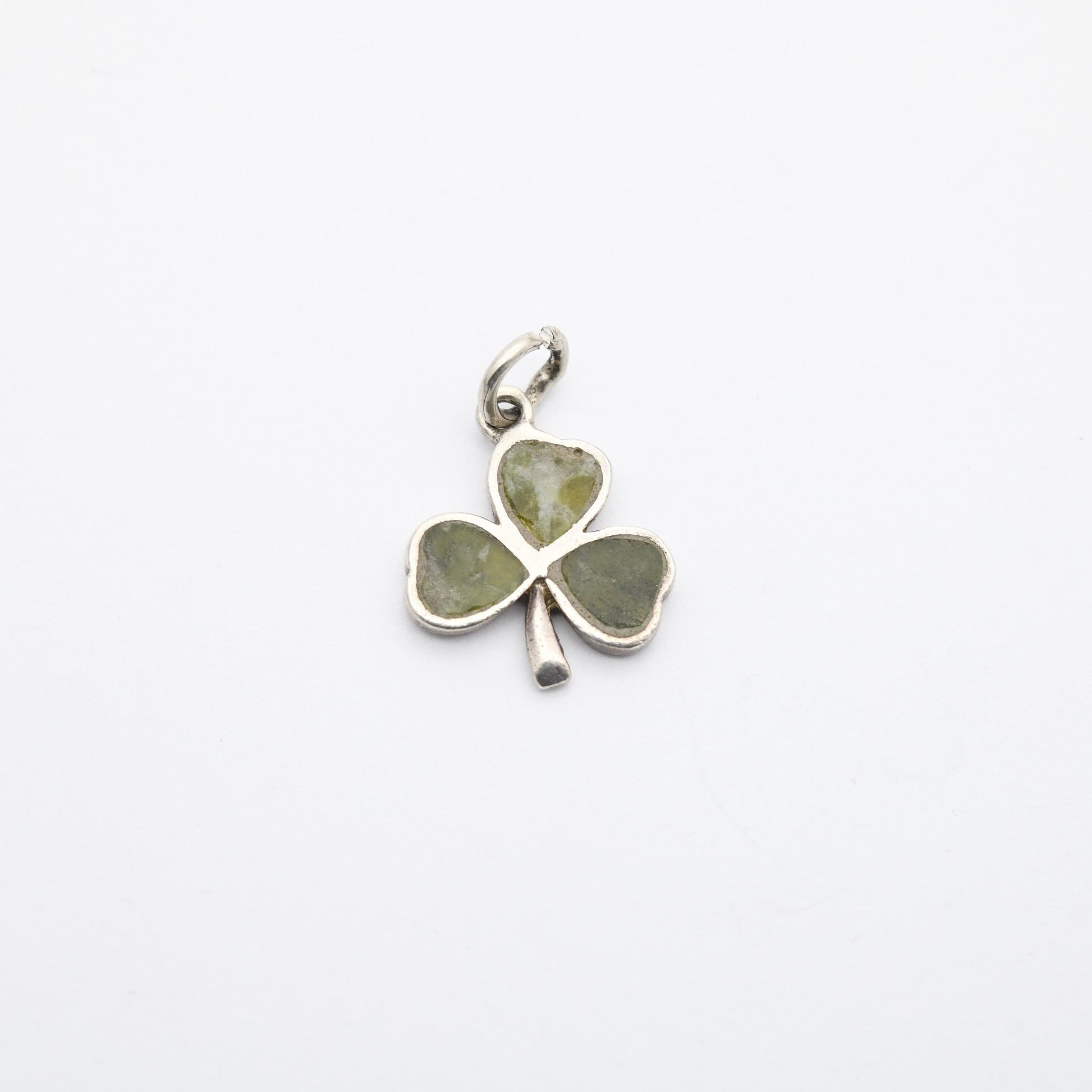 Vintage Sterling Silver Connemara Marble Shamrock Charm Pendant 1969 - Three Leaf Clover | Irish | Ireland | Gift for Charm Bracelet