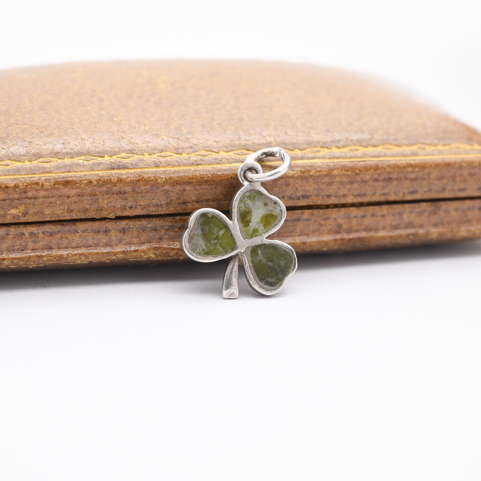 Vintage Sterling Silver Connemara Marble Shamrock Charm Pendant 1969 - Three Leaf Clover | Irish | Ireland | Gift for Charm Bracelet