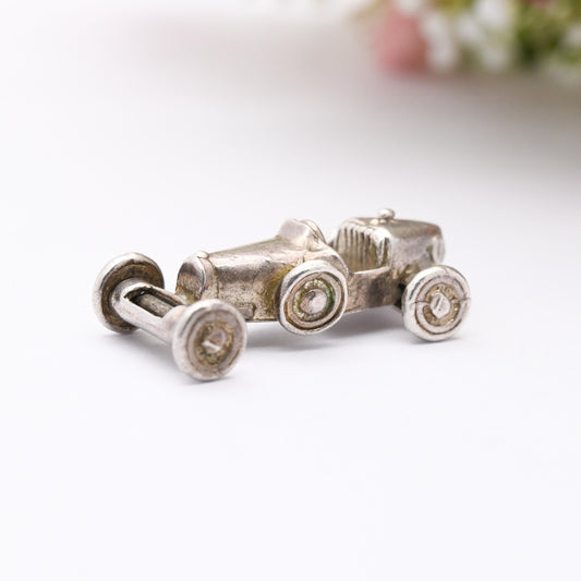 Vintage Sterling Silver Old Race Car Charm Pendant - Formula 1 Car Charm | Moving Wheels | Gift for Charm Bracelet