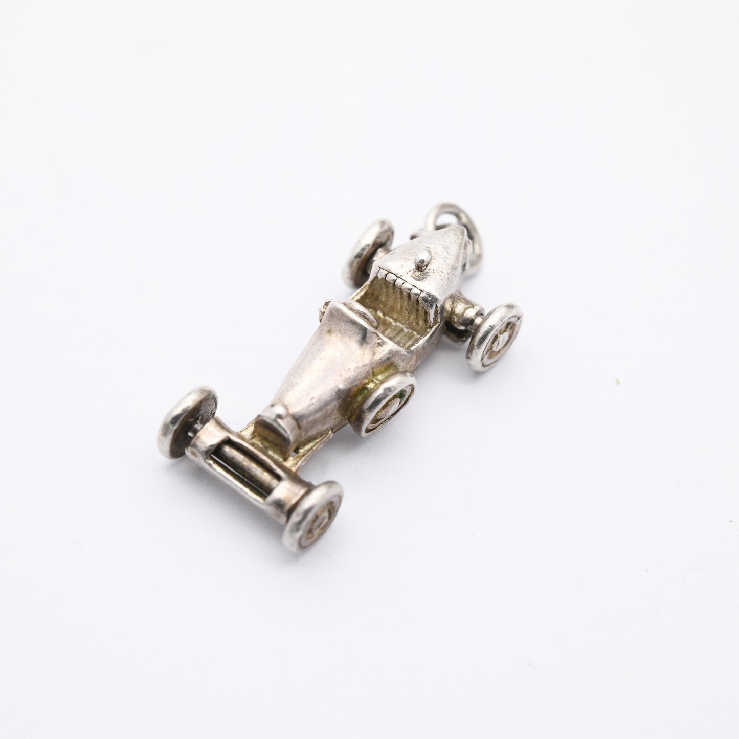 Vintage Sterling Silver Old Race Car Charm Pendant - Formula 1 Car Charm | Moving Wheels | Gift for Charm Bracelet