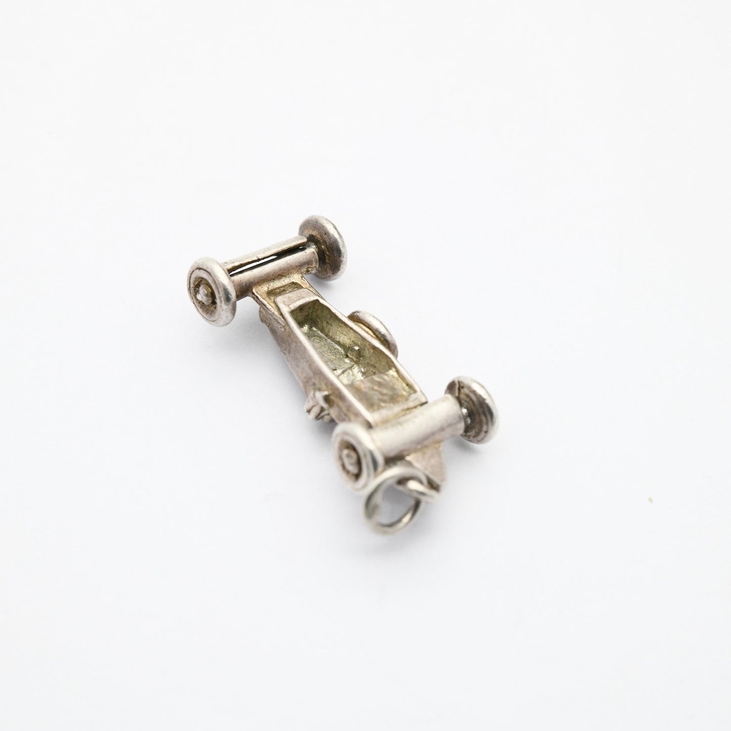 Vintage Sterling Silver Old Race Car Charm Pendant - Formula 1 Car Charm | Moving Wheels | Gift for Charm Bracelet