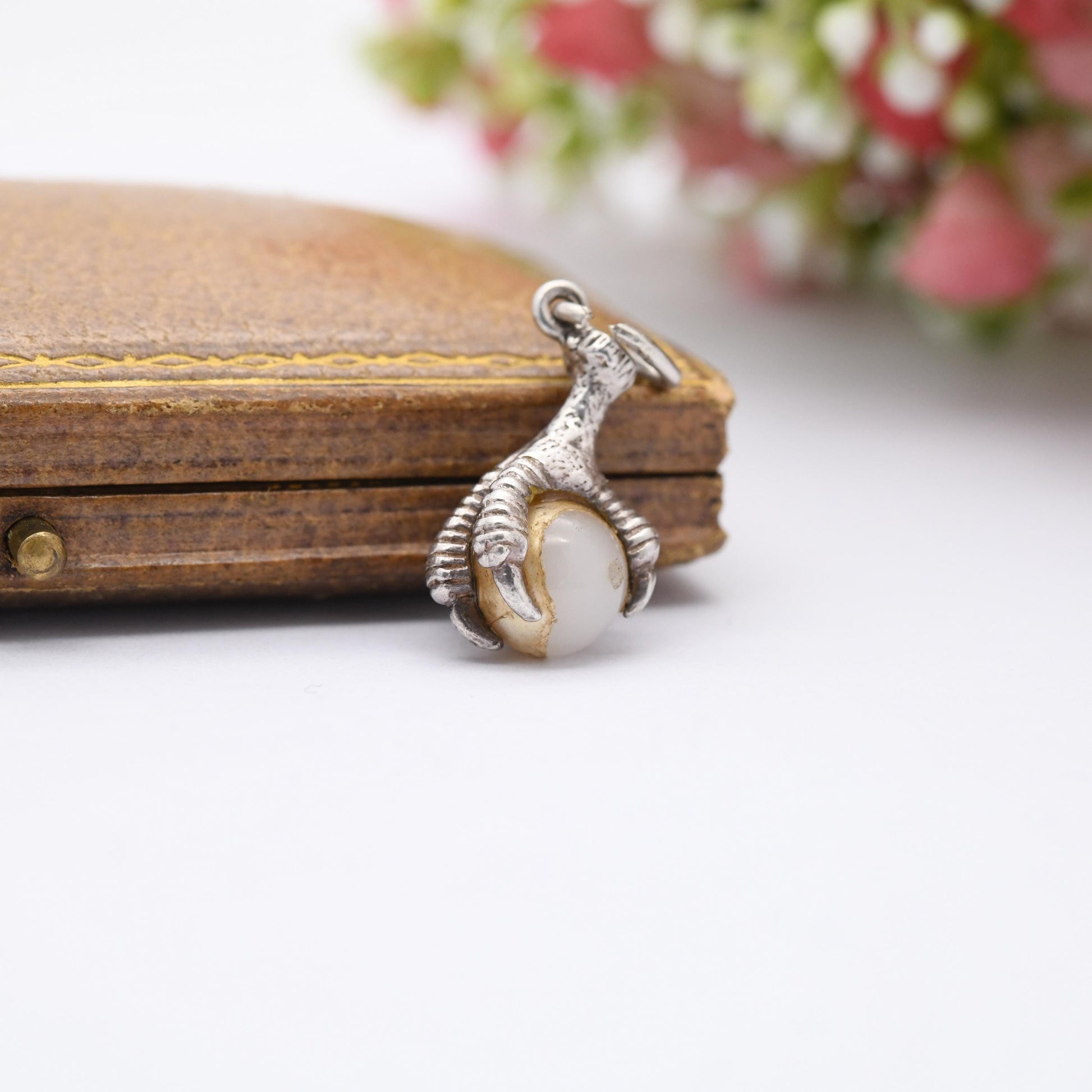 Sterling Silver Bird Claw Holding a Faux Pearl Pendant Charm - Animal | Eagle Charm | Gift for Charm Bracelet Necklace Stack