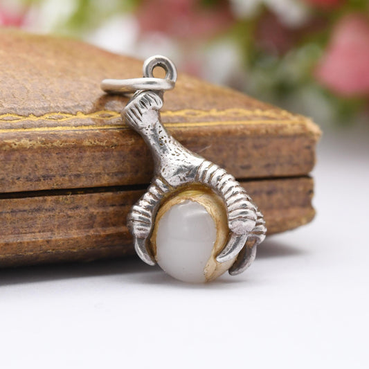 Sterling Silver Bird Claw Holding a Faux Pearl Pendant Charm - Animal | Eagle Charm | Gift for Charm Bracelet Necklace Stack