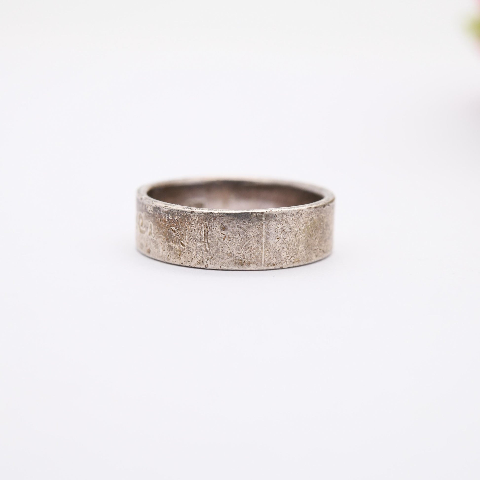 Vintage Sterling Silver Simple Band Ring - Engraved Text Design Ring | Everyday Jewellery | Band | UK Size - T | US Size - 9 3/4