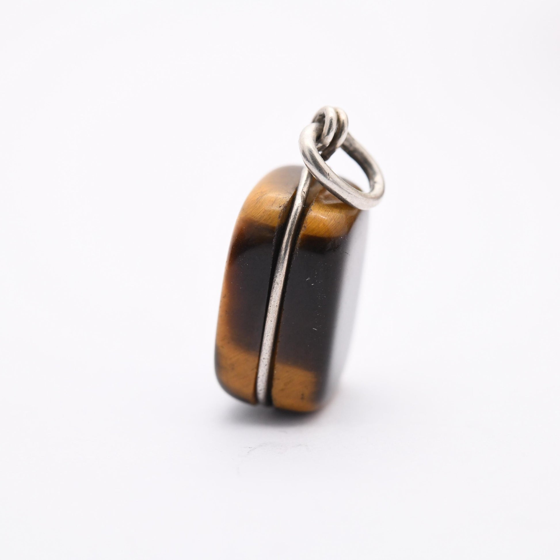 Vintage Sterling Silver Brown Banded Agate Pendant - Pretty Little Gemstone | Cabochon | Gift for Charm Pendant Bracelet Necklace