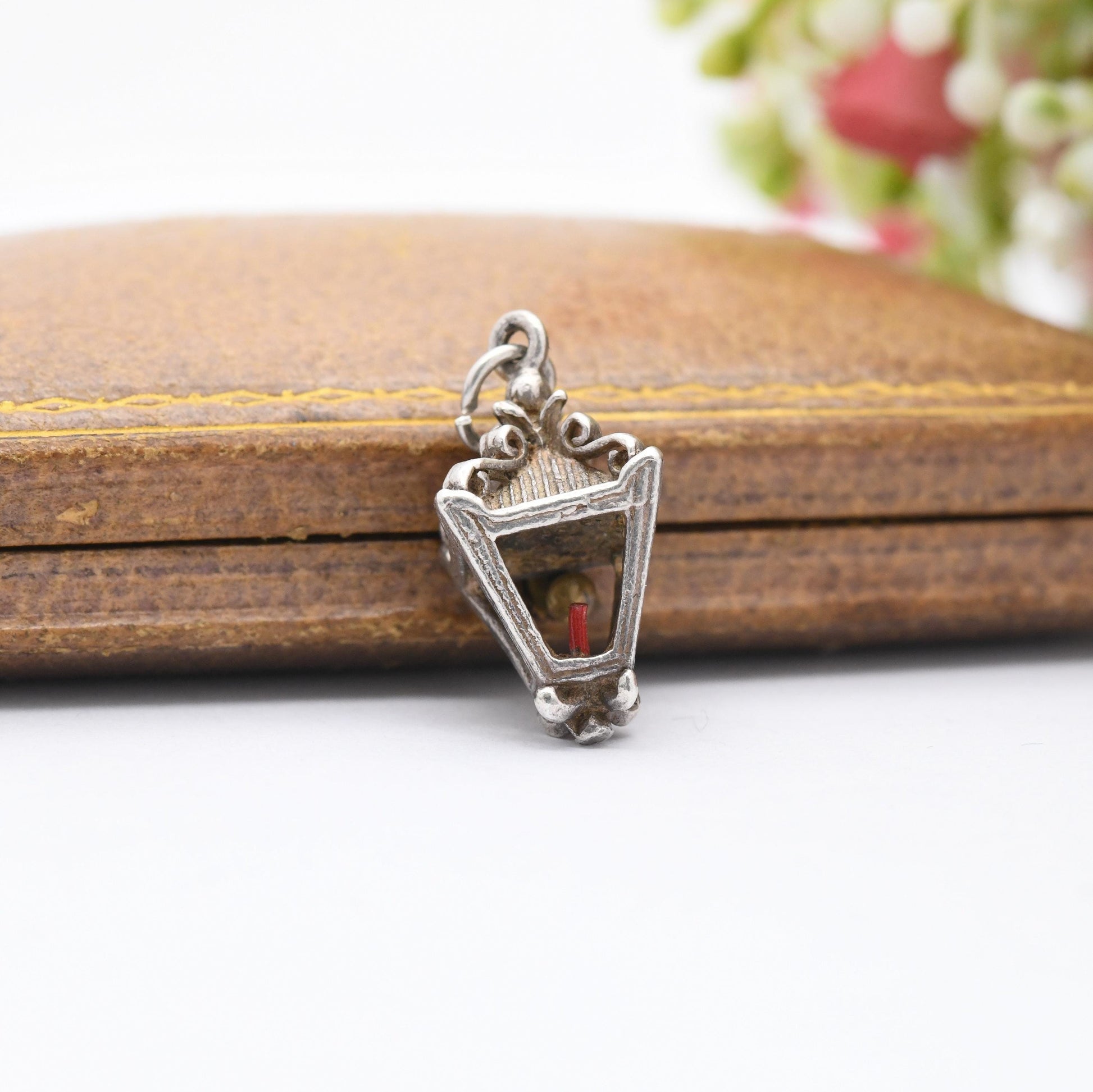 Vintage Sterling Silver Hanging Lamp Charm Pendant - Old Fashioned Lamp | Victorian Light | Gift for Charm Bracelet Necklace