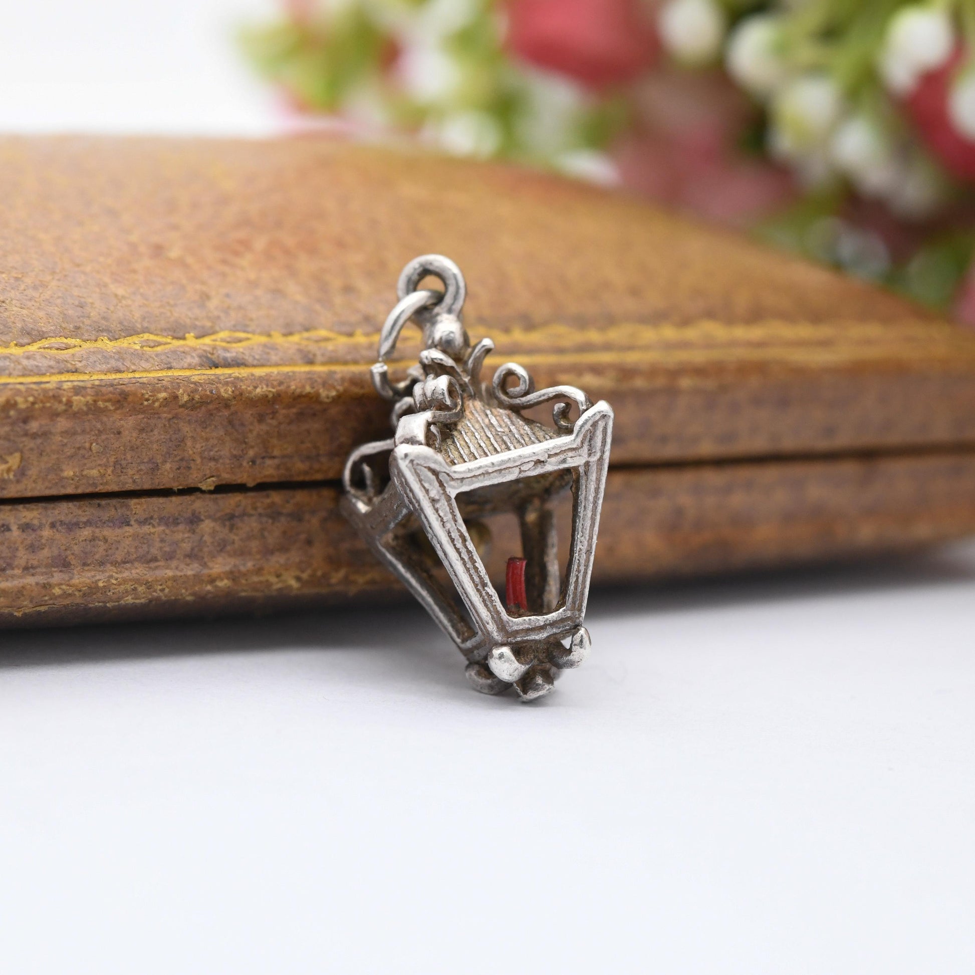Vintage Sterling Silver Hanging Lamp Charm Pendant - Old Fashioned Lamp | Victorian Light | Gift for Charm Bracelet Necklace