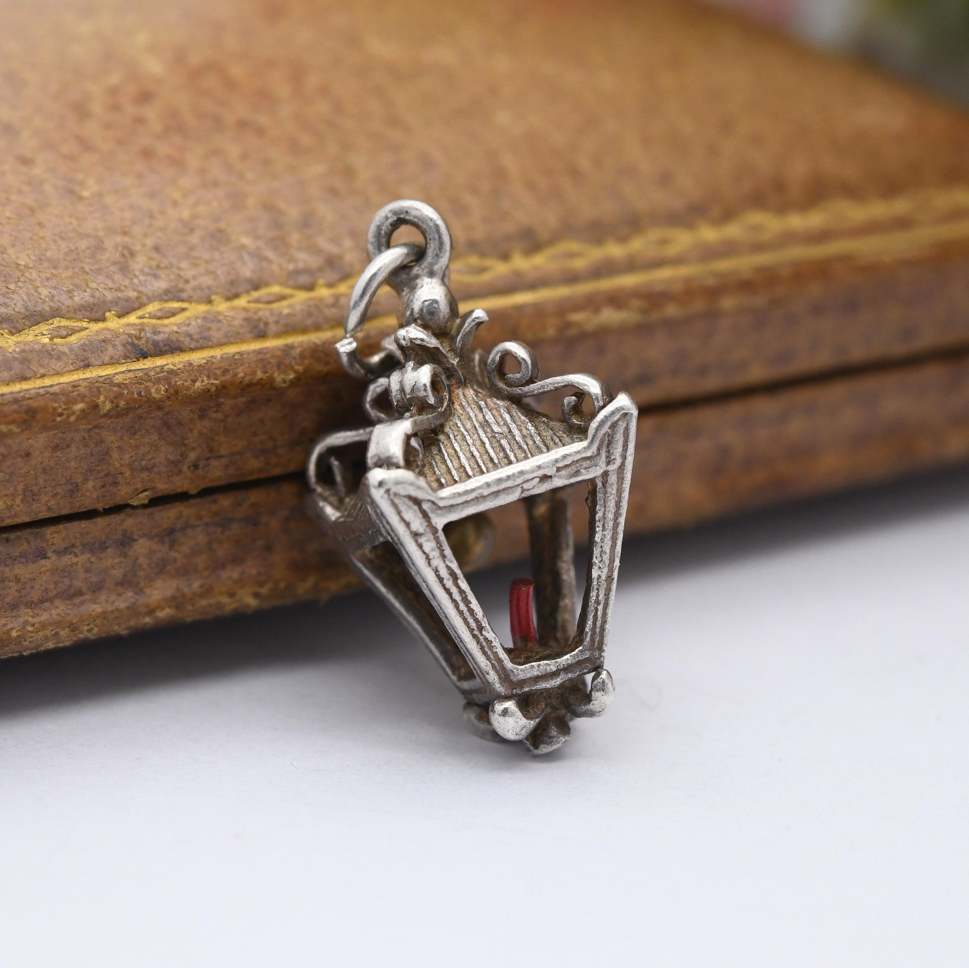 Vintage Sterling Silver Hanging Lamp Charm Pendant - Old Fashioned Lamp | Victorian Light | Gift for Charm Bracelet Necklace
