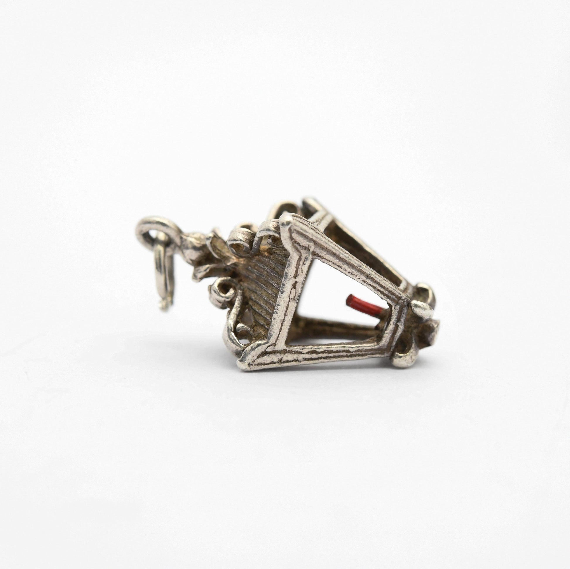 Vintage Sterling Silver Hanging Lamp Charm Pendant - Old Fashioned Lamp | Victorian Light | Gift for Charm Bracelet Necklace