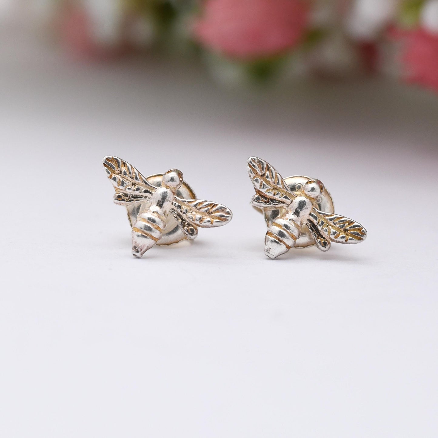 Sterling Silver Bumble Bee Stud Earrings - Bee | Insect Jewellery | Bee Earrings | Studs | Butterfly Clasp