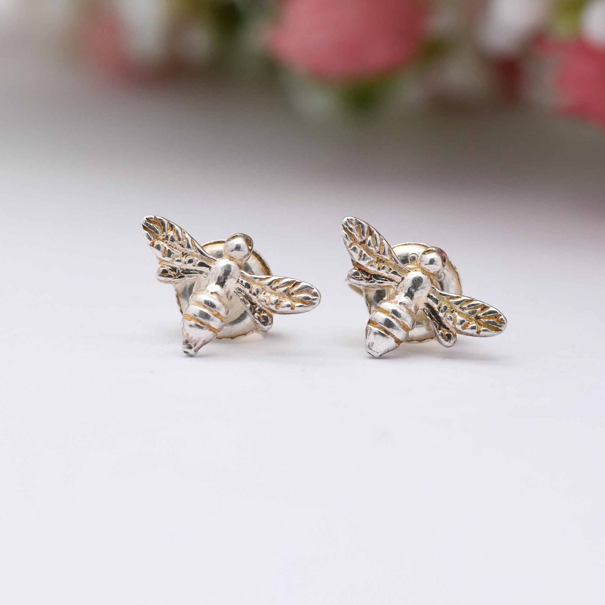 Sterling Silver Bumble Bee Stud Earrings - Bee | Insect Jewellery | Bee Earrings | Studs | Butterfly Clasp