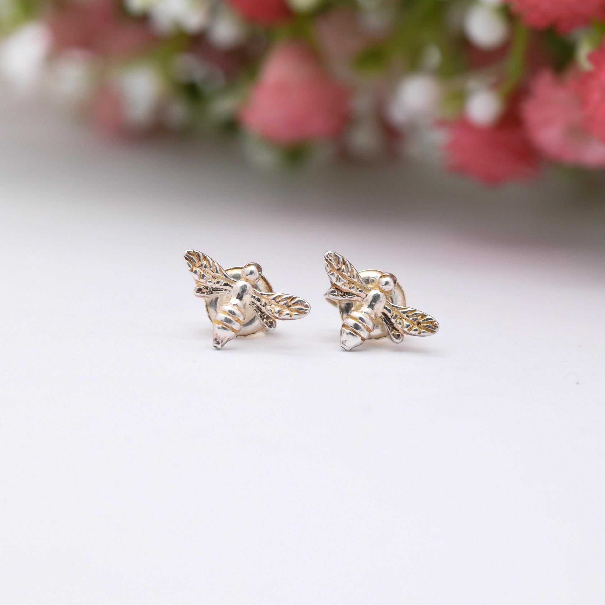Sterling Silver Bumble Bee Stud Earrings - Bee | Insect Jewellery | Bee Earrings | Studs | Butterfly Clasp