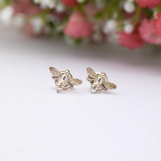 Sterling Silver Bumble Bee Stud Earrings - Bee | Insect Jewellery | Bee Earrings | Studs | Butterfly Clasp