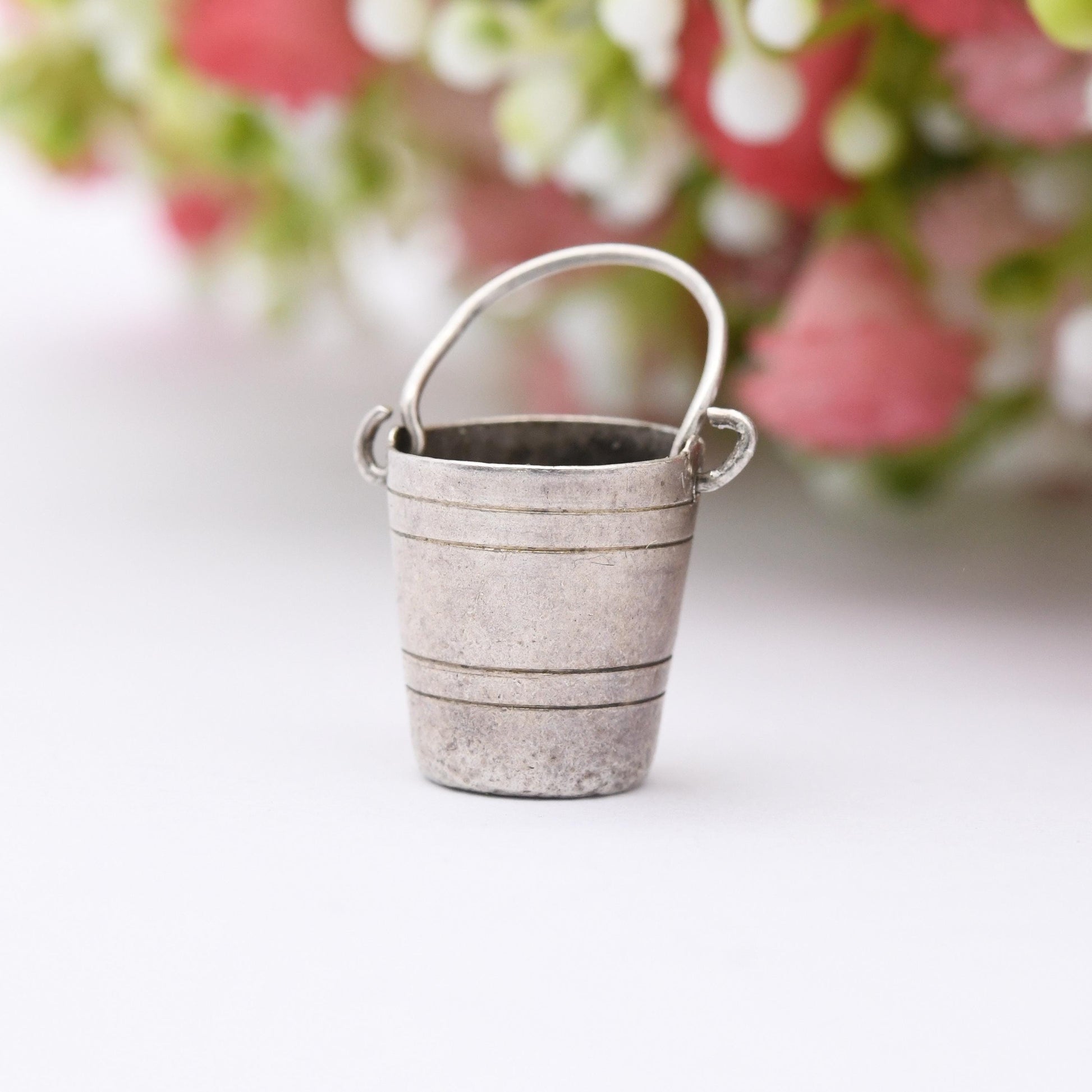 Vintage Sterling Silver Bucket Charm Pendant - Cute Water Bucket | Large | Gift for Charm Bracelet