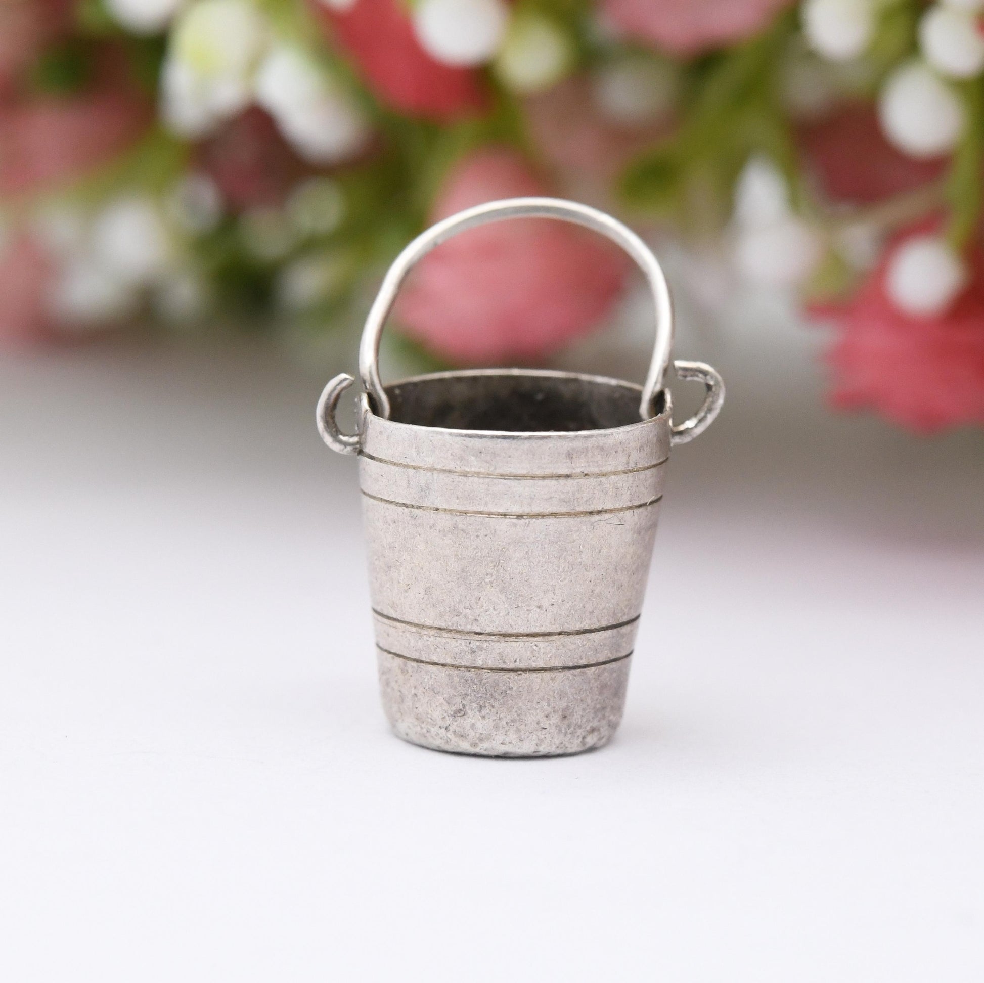 Vintage Sterling Silver Bucket Charm Pendant - Cute Water Bucket | Large | Gift for Charm Bracelet