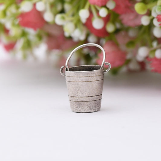 Vintage Sterling Silver Bucket Charm Pendant - Cute Water Bucket | Large | Gift for Charm Bracelet