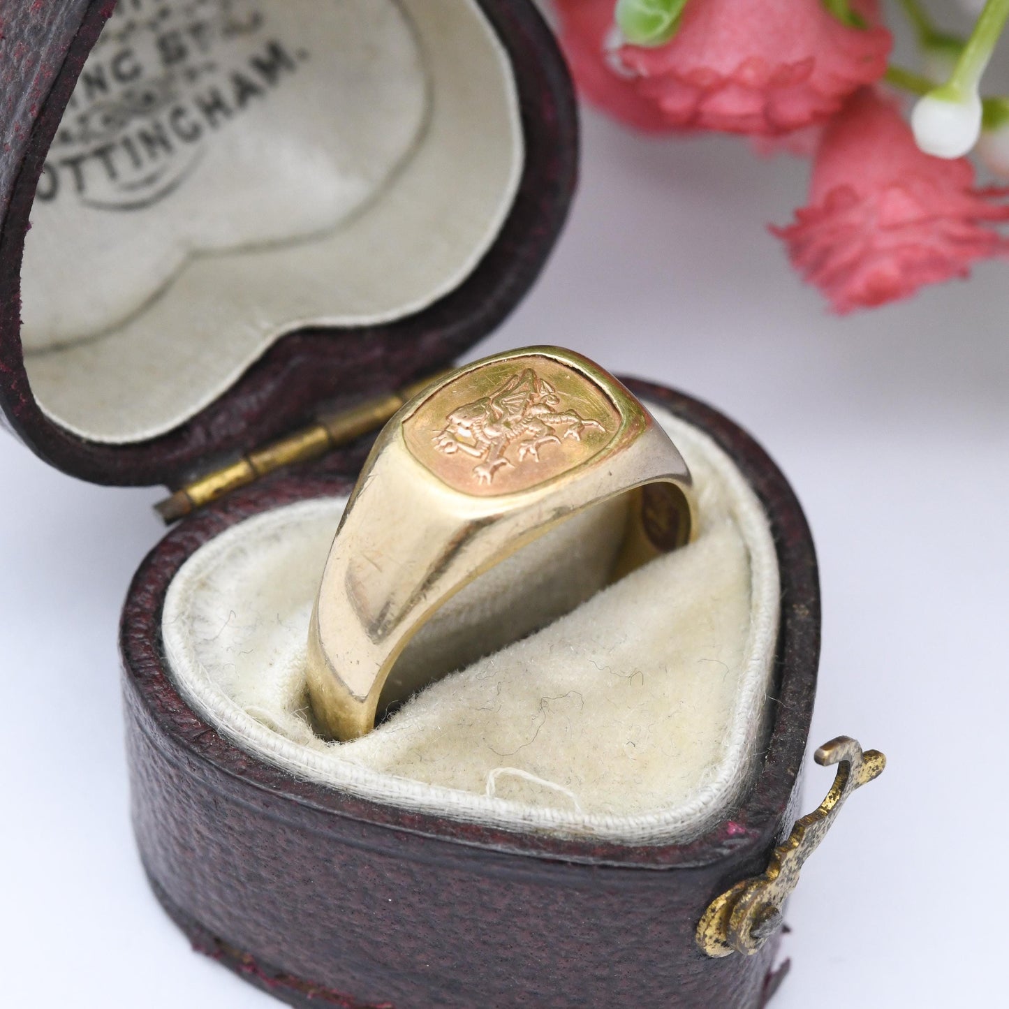 Vintage Royal Clogau 9ct Gold Welsh Dragon Signet Ring - Yellow Gold Fantasy | UK Size - O 1/2 US Size - 7 1/2